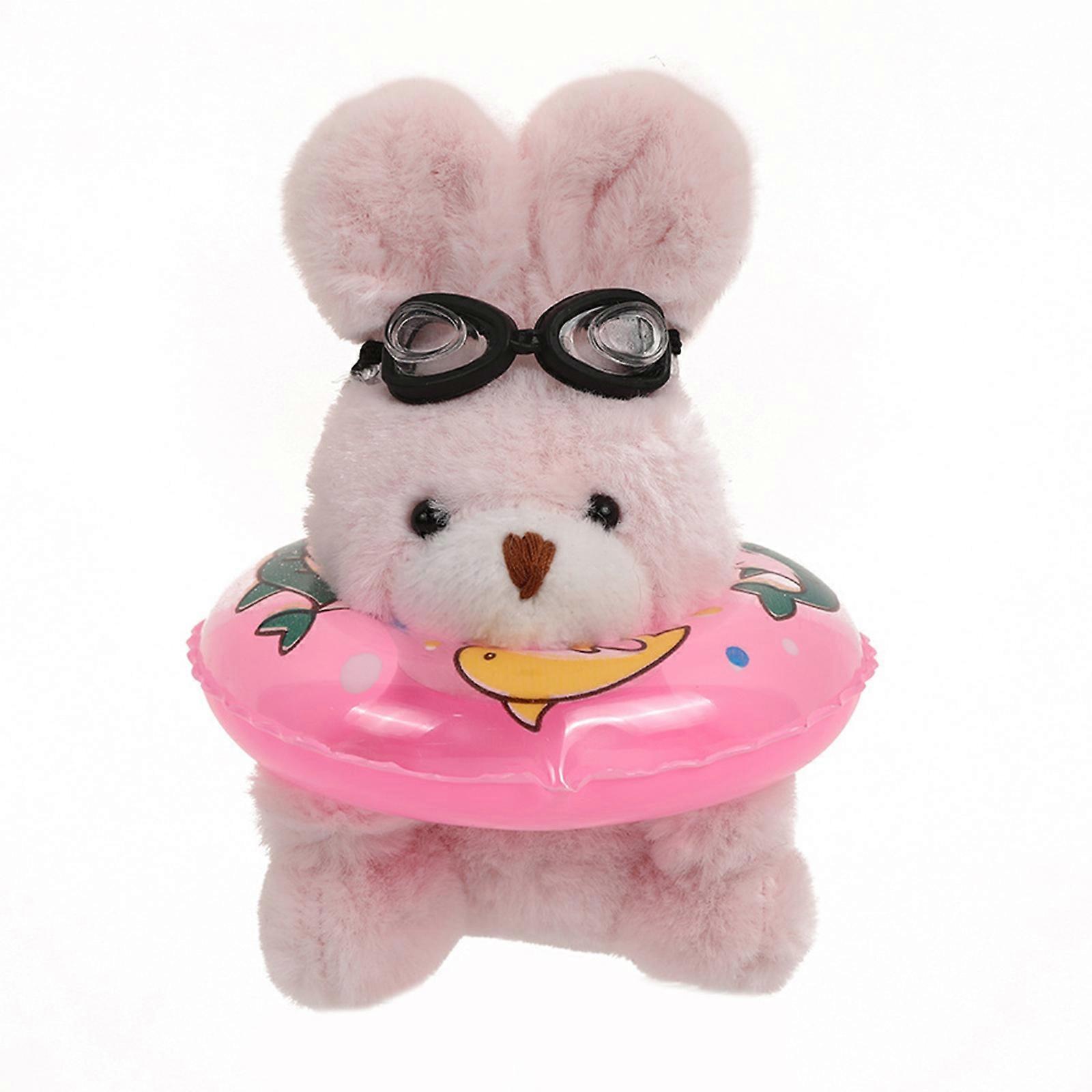 Plush Bunnys Keychain with Swim Ring Soft Rabbits Toy Key Chain Animal Pendant Keyring Backpacks Hanging Ornament Pink