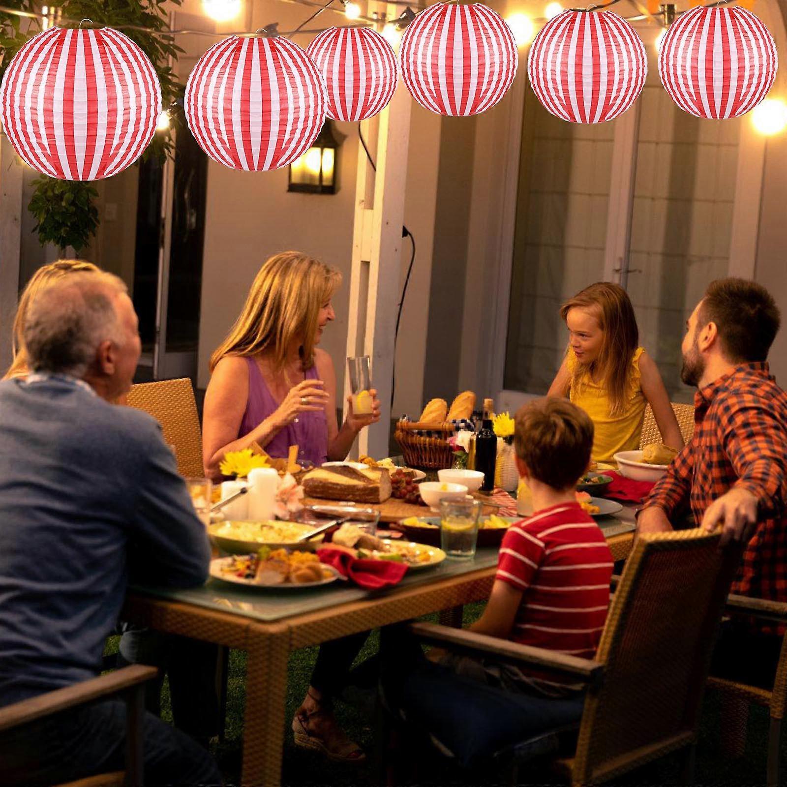 6PCS Classical Red White Stripe Paper Lanterns Suitable For Various Occasion Like Festivals And Parties Easy To Assemble  S