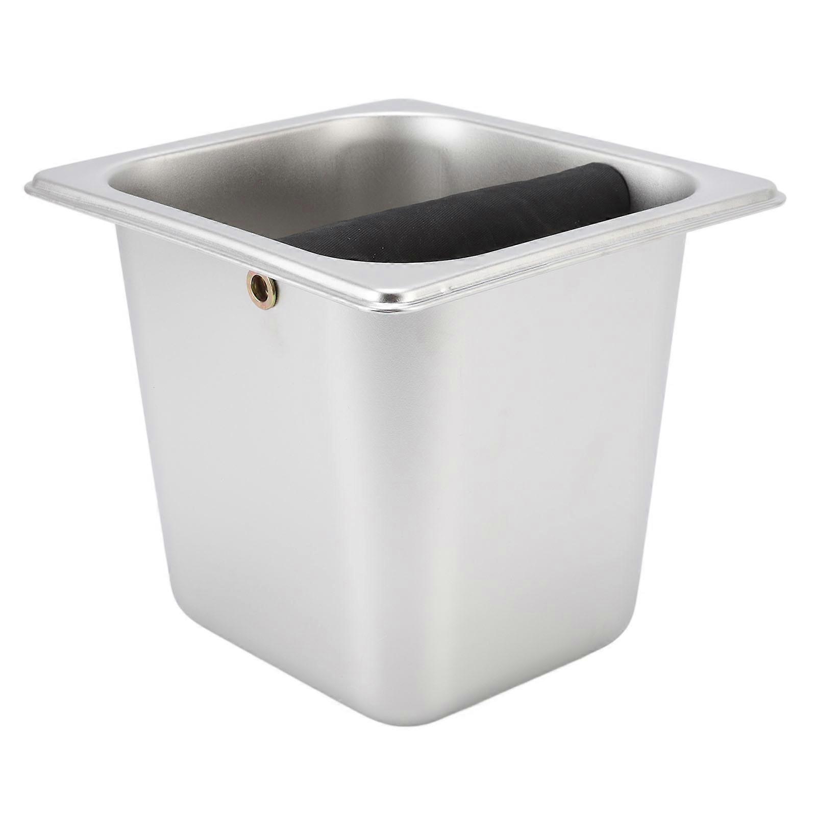 Stainless Steel Knocking Grounds Box with Rubber Rod Embeddable Coffee Dump Bin for Home Restaurant