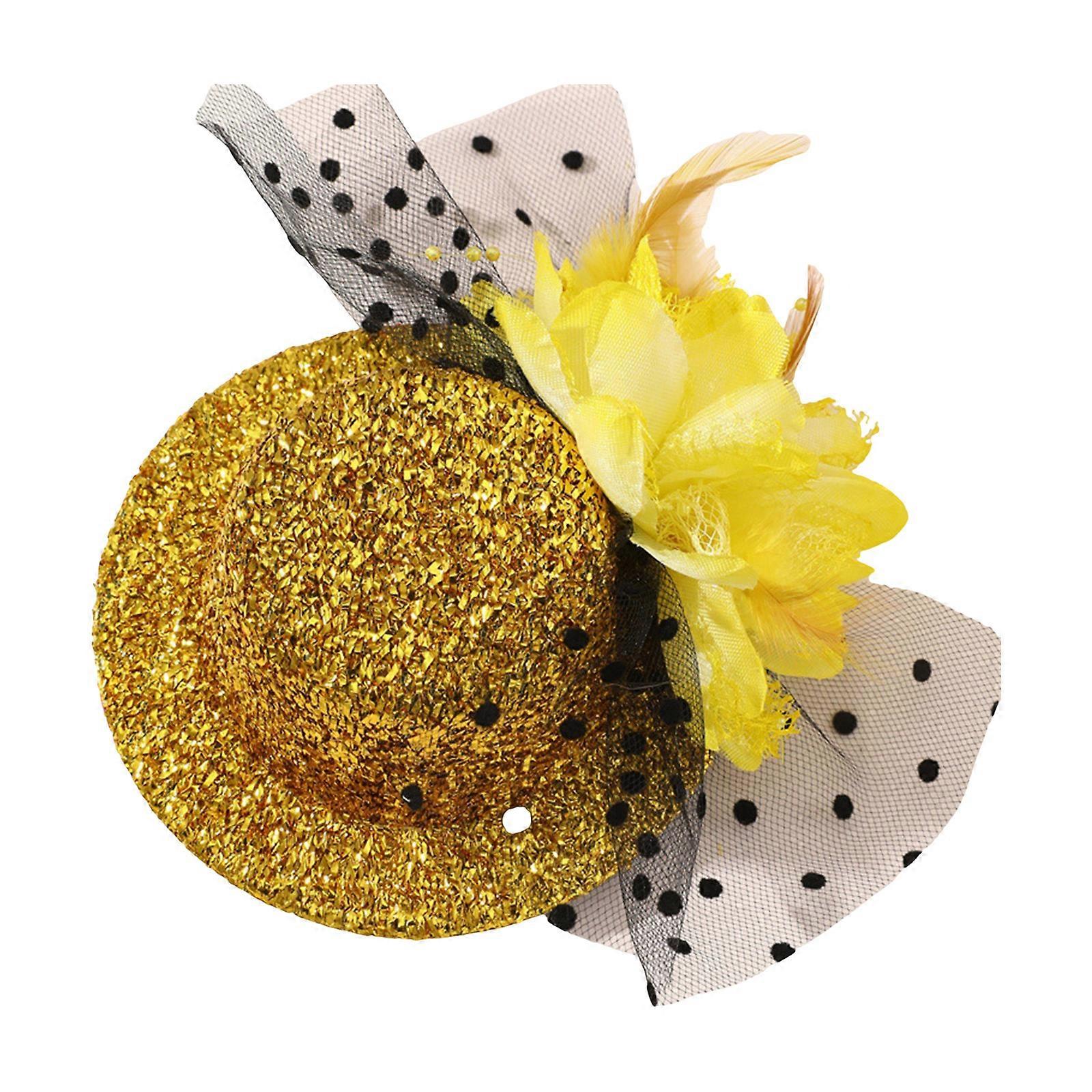 viktorianska fjäder fascinator hatt klämma för cocktails party mesh blomma paljetter hatt huvudbonader maskerad cosplay huvudbonader gul