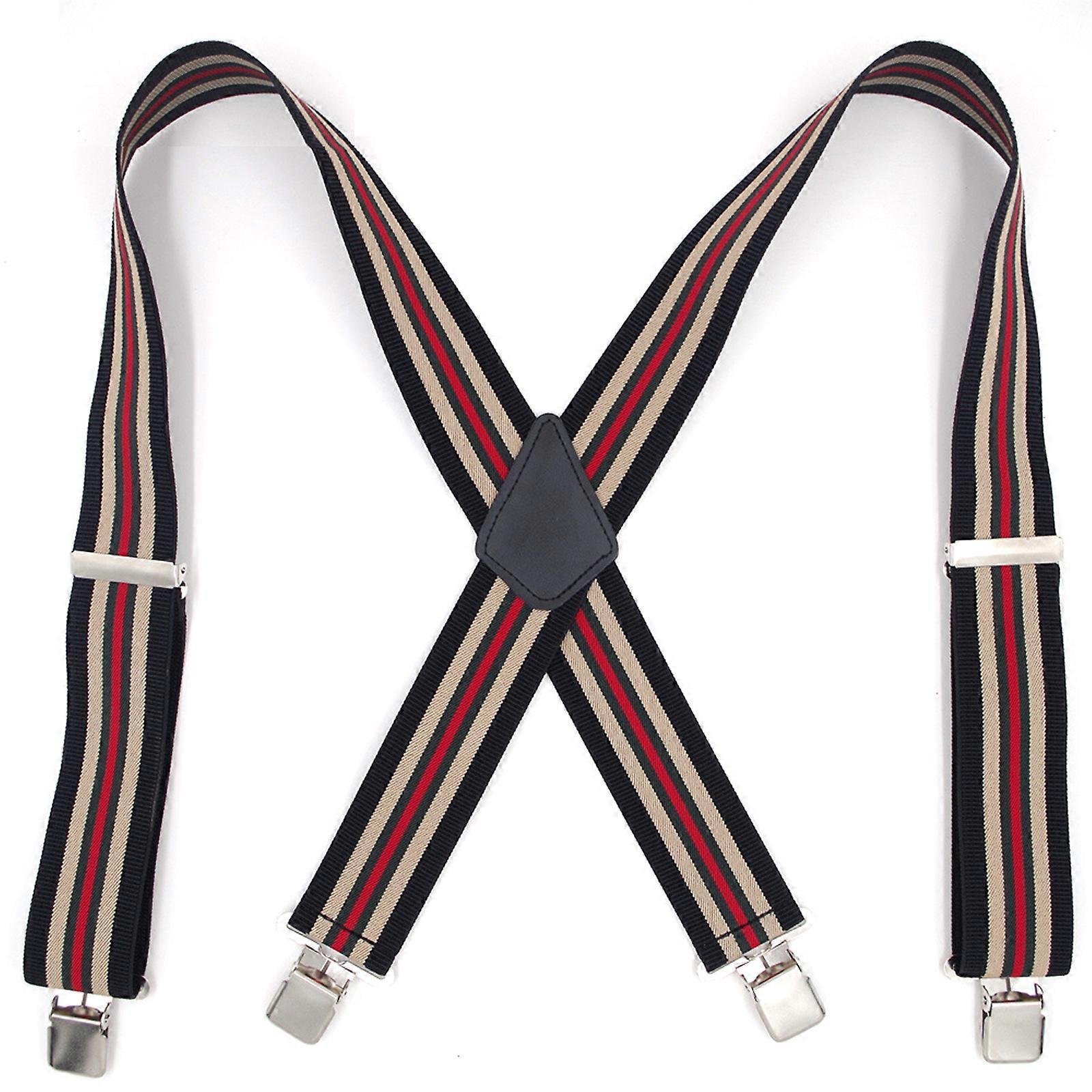 Ergonomic X Shaped Suspenders for Men with Easy On Hook Striped Brace Adjustable Elastic Suspenders for Formal Event