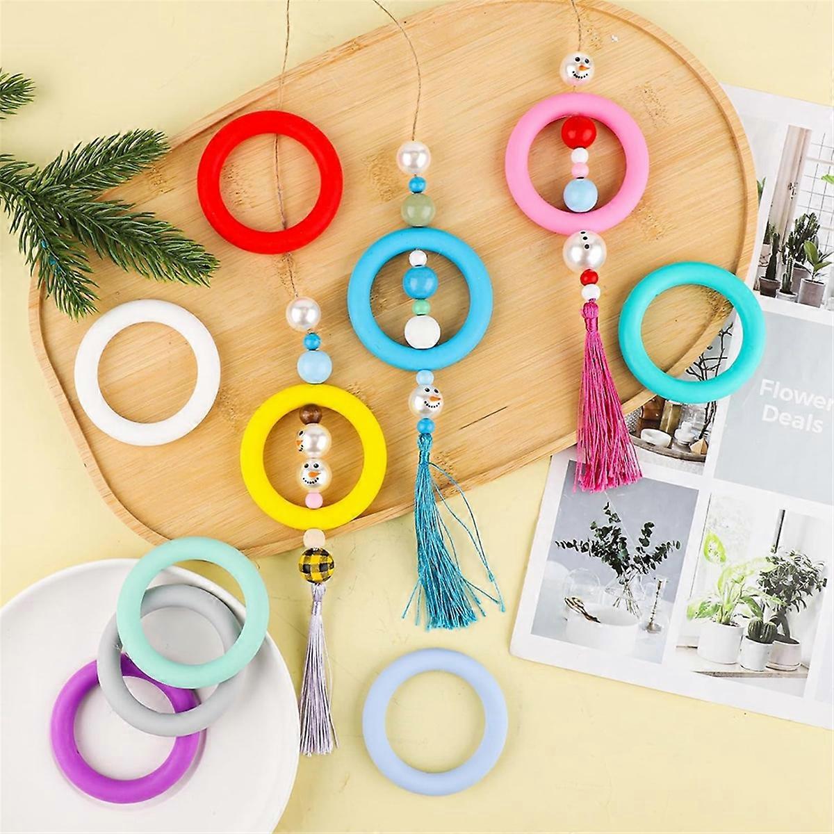 16pcs Silicone Beadable O Rings, 65mm Silicone Beads Ring Round