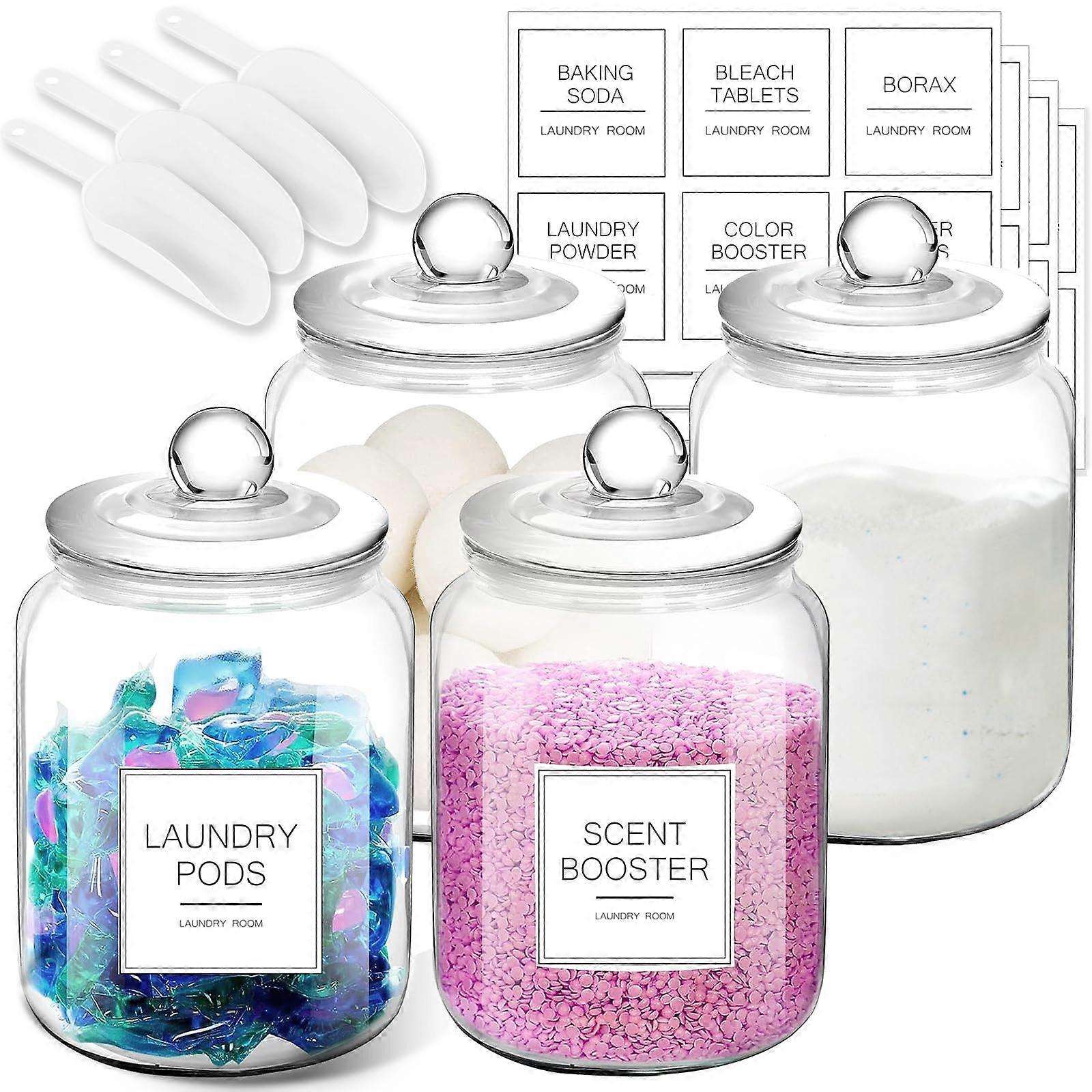 4 Set Large Airtight Glass Jars for Laundry Half Gallon