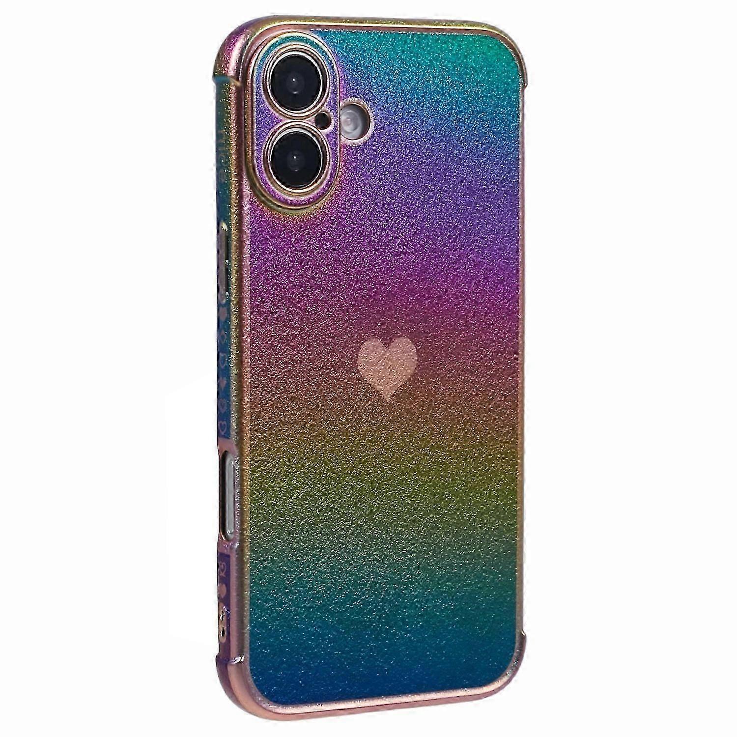 For iPhone 16 Case TPU Heart Pattern Iridescent Gradient Phone Cover