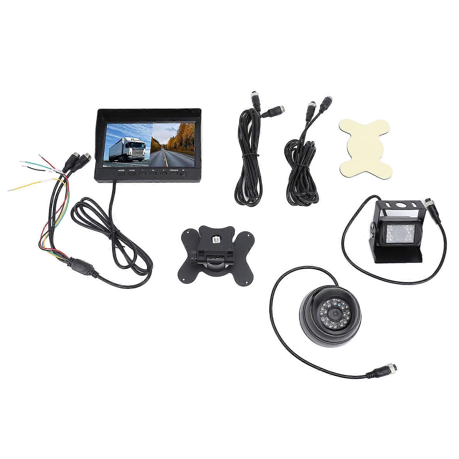 Truck Dash Cam 7 Inch HD Display IP68 Waterproof Wide Angle Front Rear Backup Camera for SUV RV Trailer Bus Van Pickup 12 to 24V