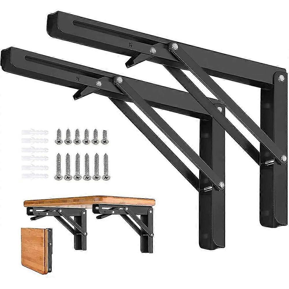 HJyang 2pcs Folding Shelf Brackets - Heavy Duty Metal Collapsible Triangle Shelf Bracket, Diy Wall Mounted Folding Table Hinge