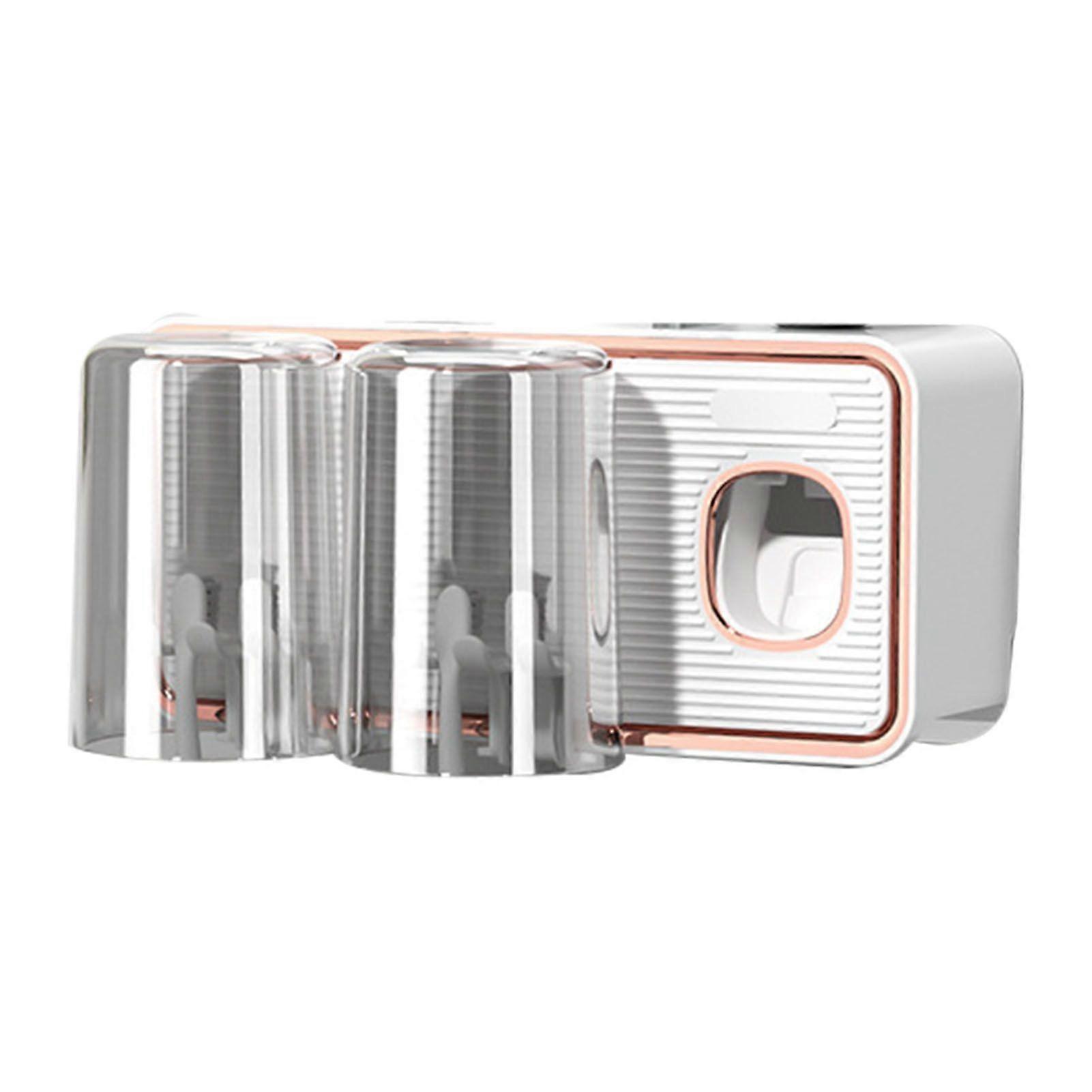 Toothbrush Shelf Drilling Free Toothbrush Holder Rack with Automatic Toothpaste Dispenser White