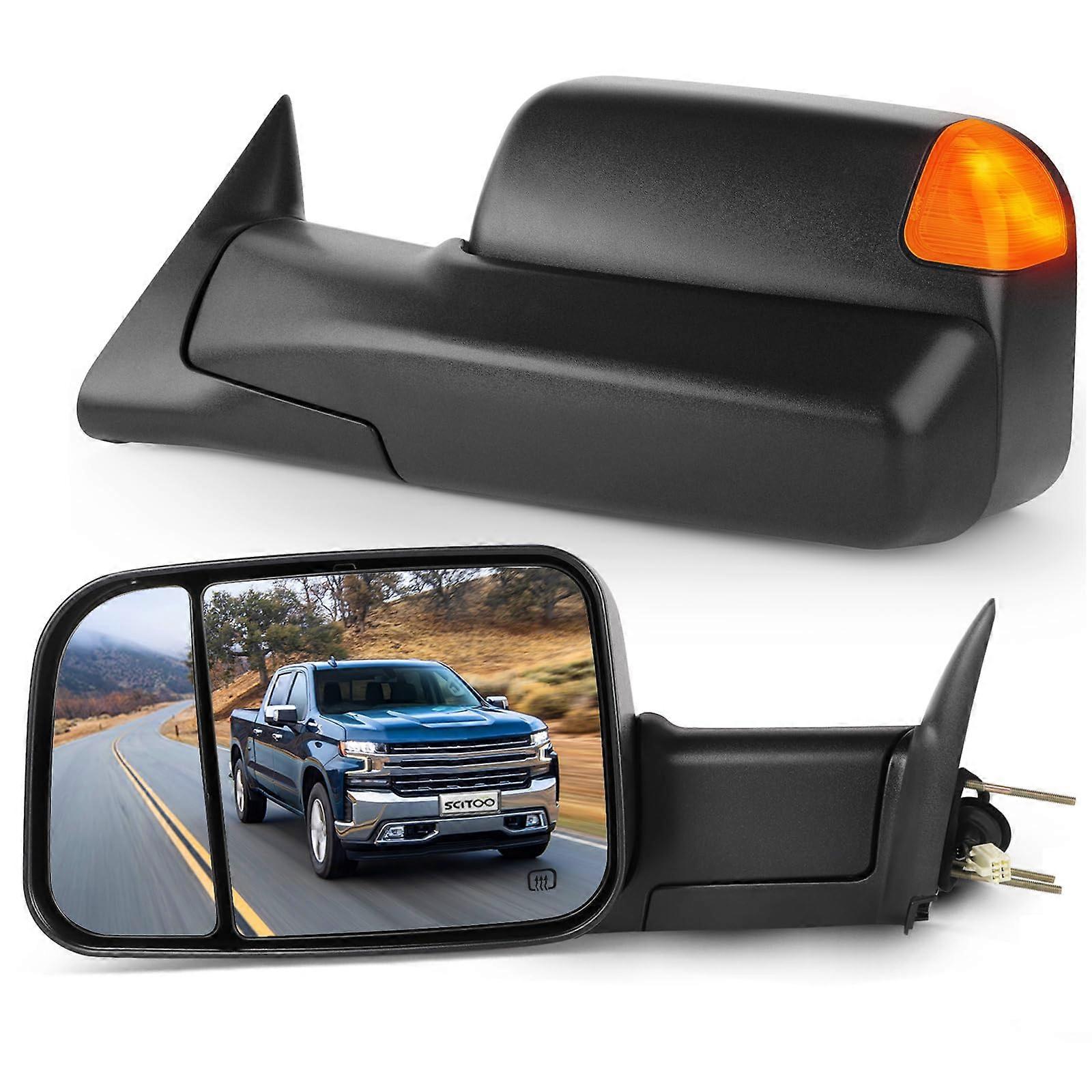 Towing Mirrors for 1998-2001 Dodge Ram 1500 2500 3500 Truck Power Adjustable Heated with Black Cap and Turn Signal Light