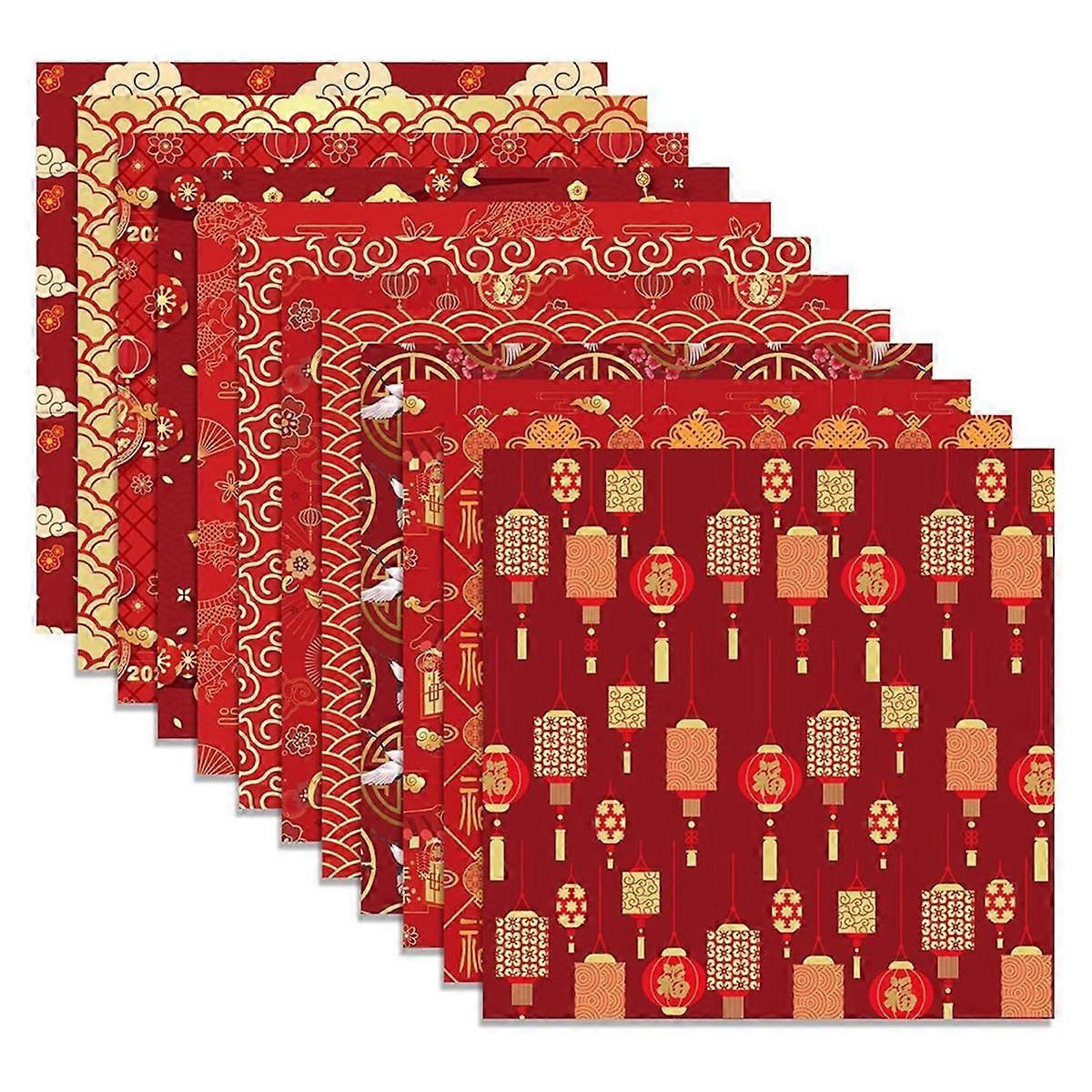 Chinese New Year Scrapbook Paper Pad,24 Pcs The Spring Festival Double-Sided Decopodge Paper,Cardstock Paper