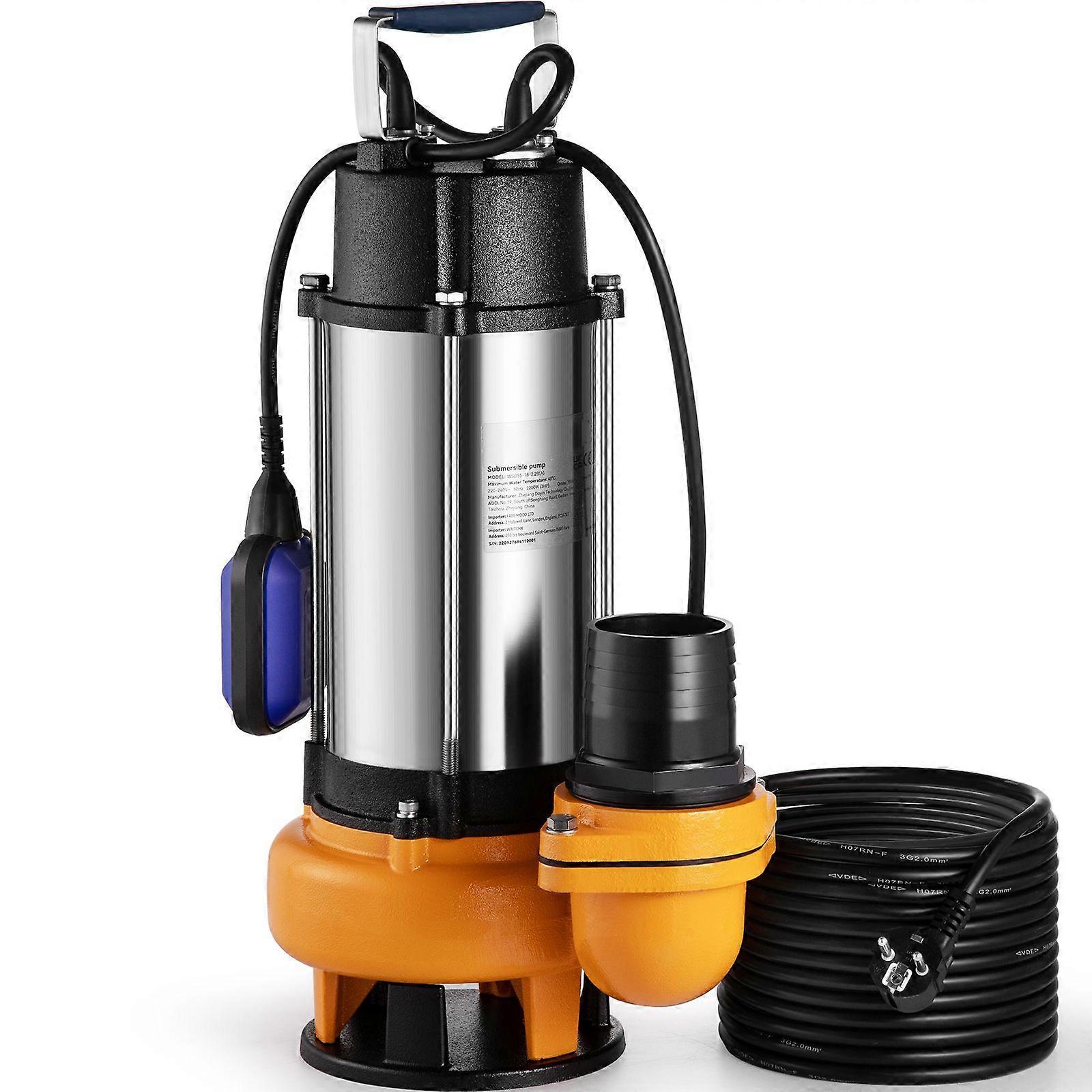Pompe à eau submersible, 2200W 60000L/H, avec cordon de 10 m et interrupteur à flotteur attaché automatique