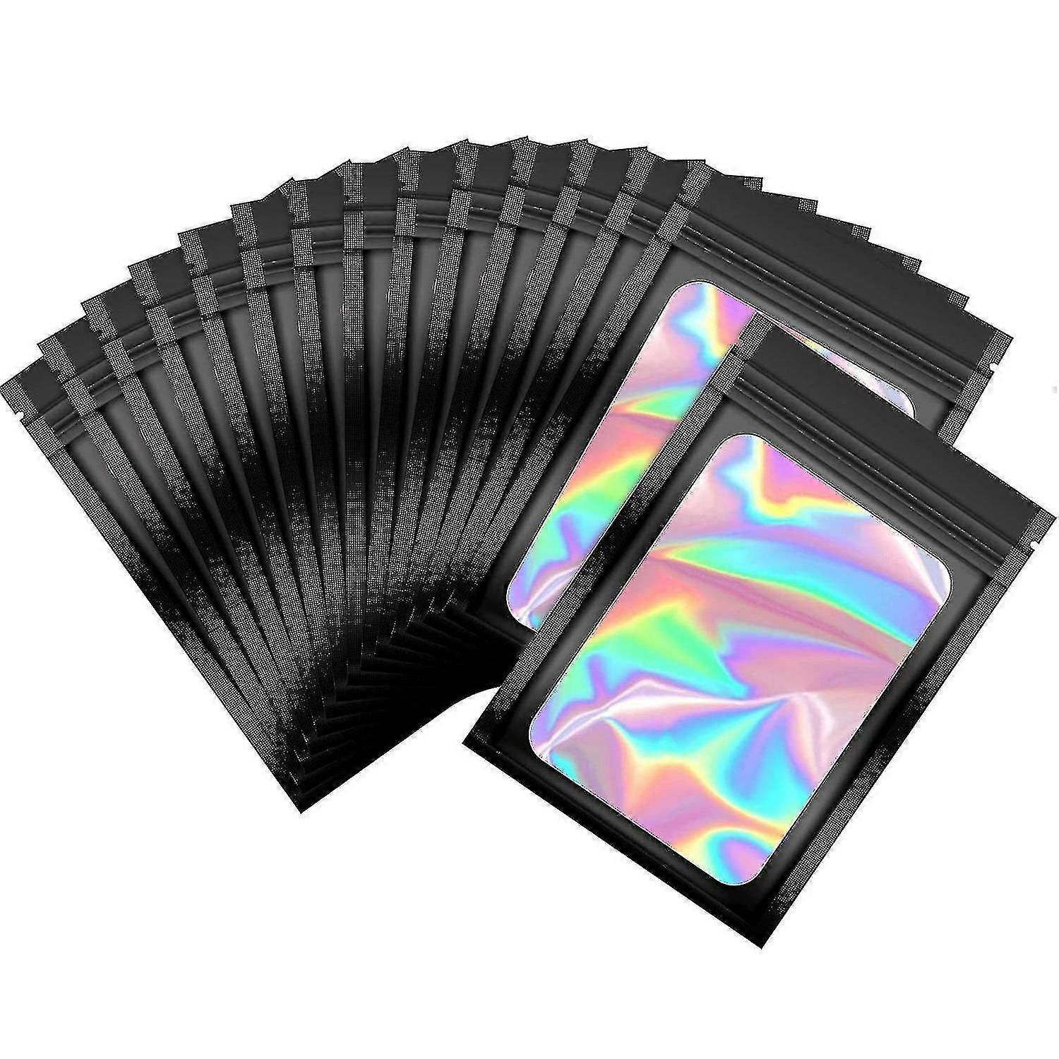 100 Pc Smell Proof Mylar Bags Resealable Odor Proof Bags Holographic Packaging Pouch Bag With Clear Window compatible with Food