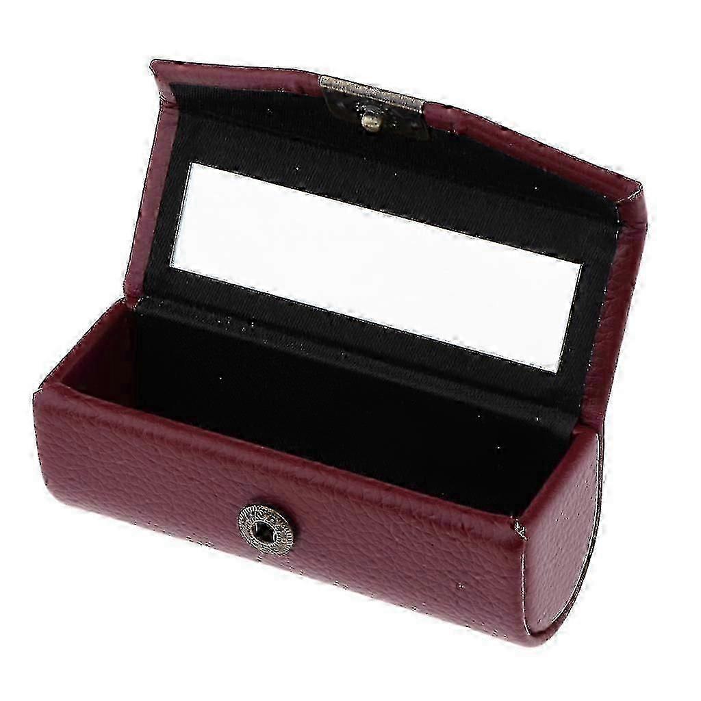 Leather Lipstick Case Holder Storage Box Mirror Purse Pocket Deep Green