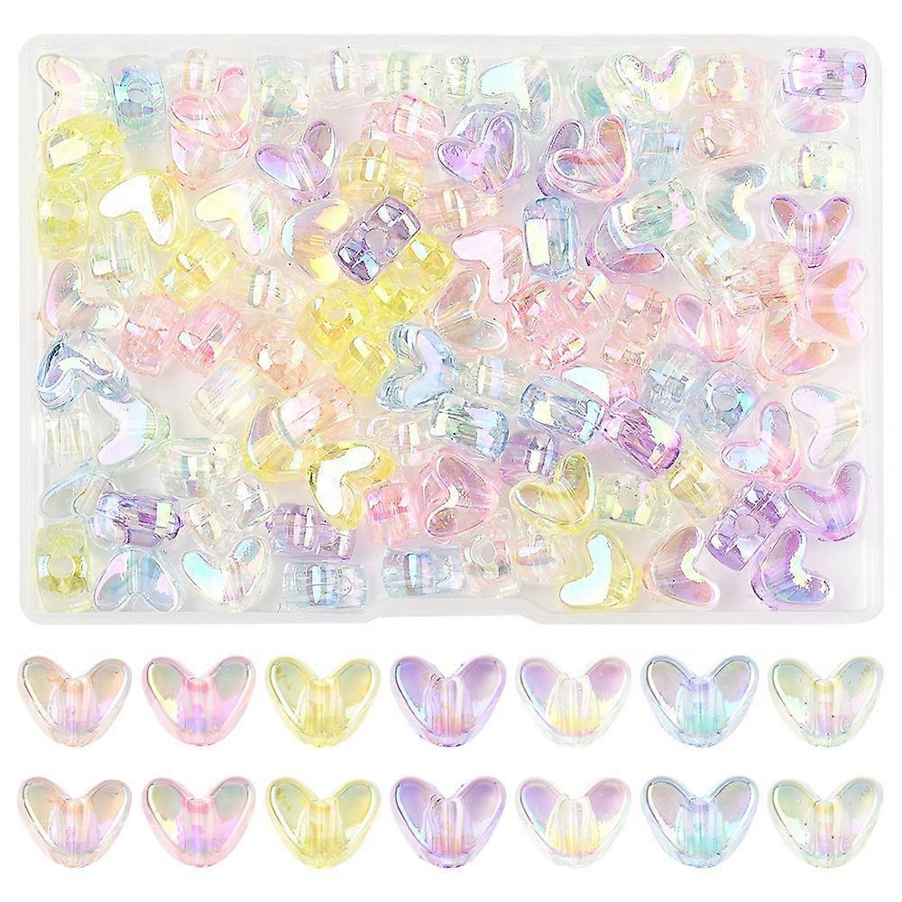 98Pcs 7 Colors UV Plating Transparent Acrylic Beads Iridescent Craft Beads