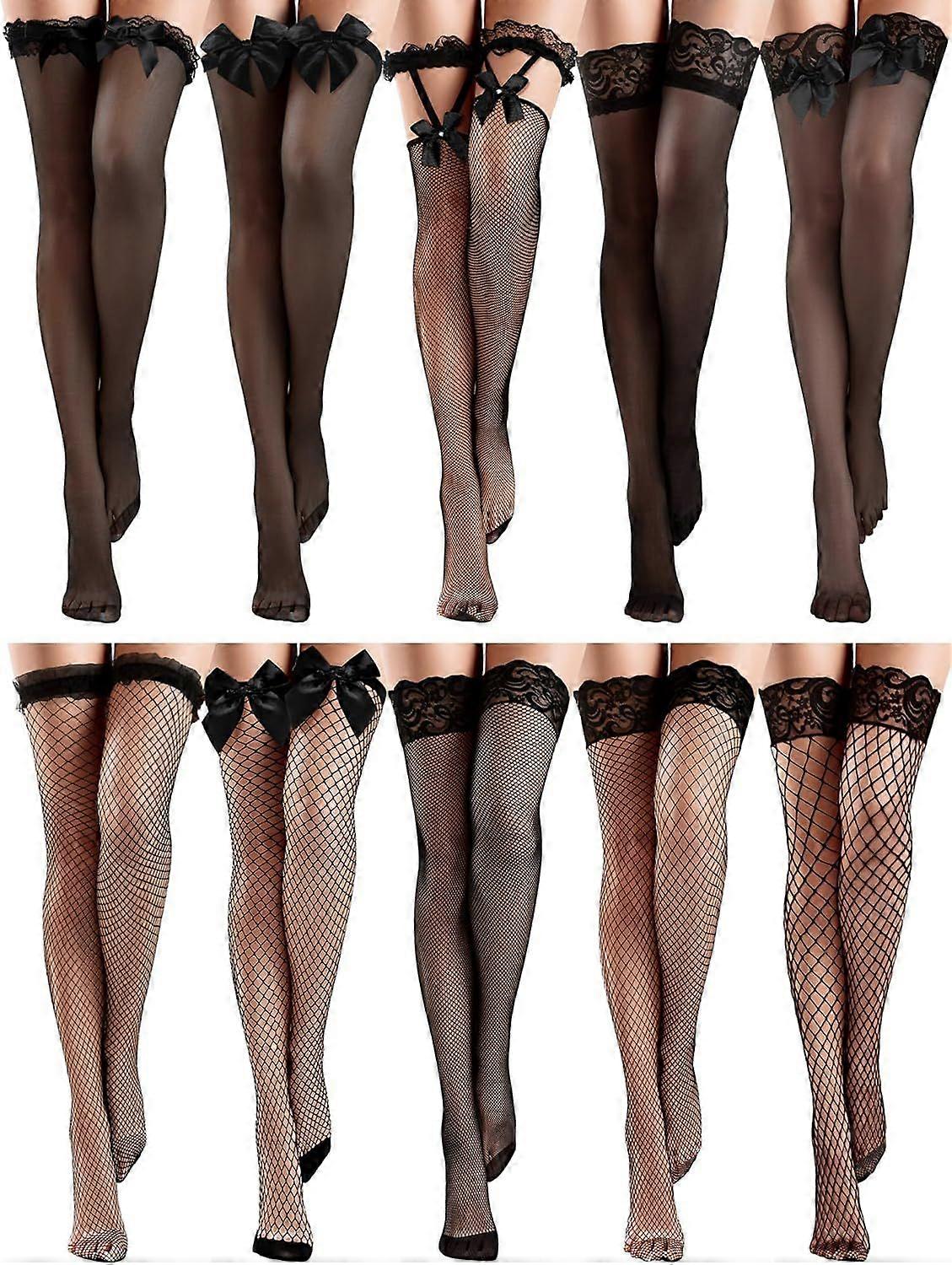 2025 High quality brand new 10 Pairs Silk Fishnet Thigh High Stockings Women