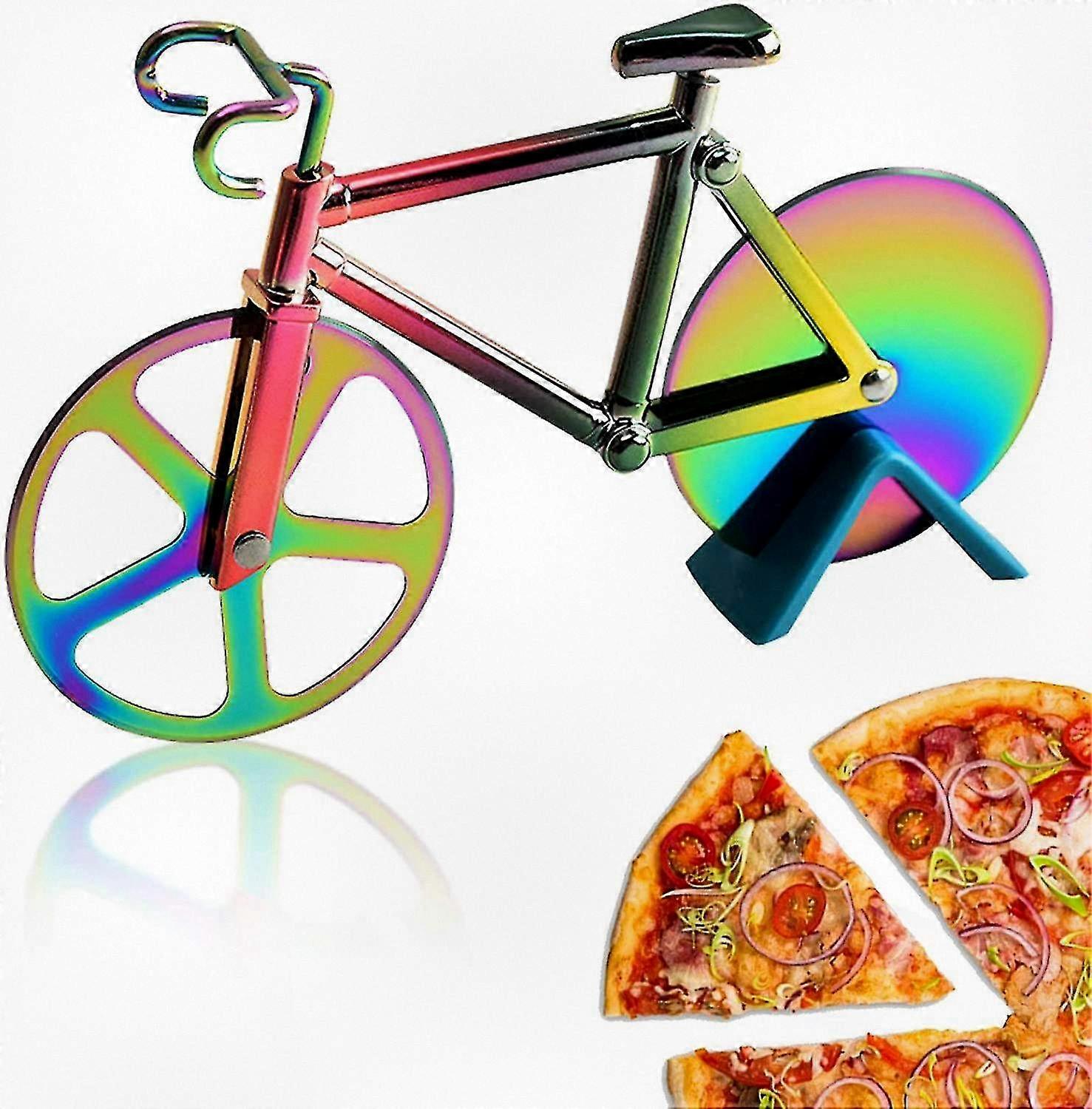 Stainless Steel Pizza Cutter with Stand, Non-Stick Sharp Blade for Perfect Slices, Ideal for Biking Enthusiasts