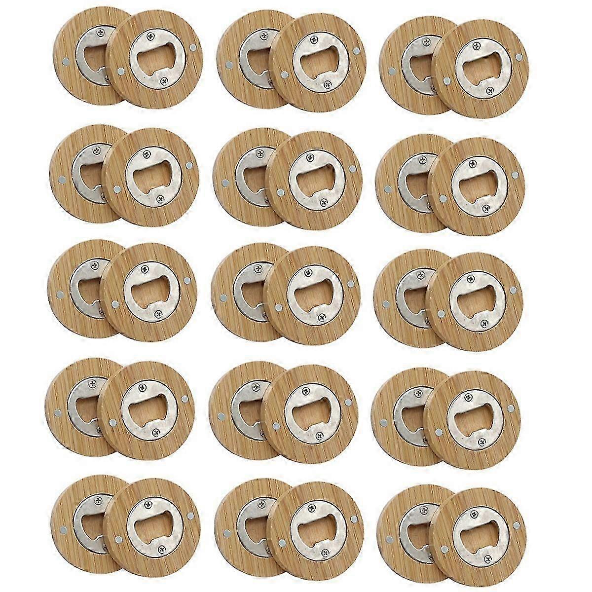 30PCS DIY Bamboo Round Shape Bottle Openers Coaster