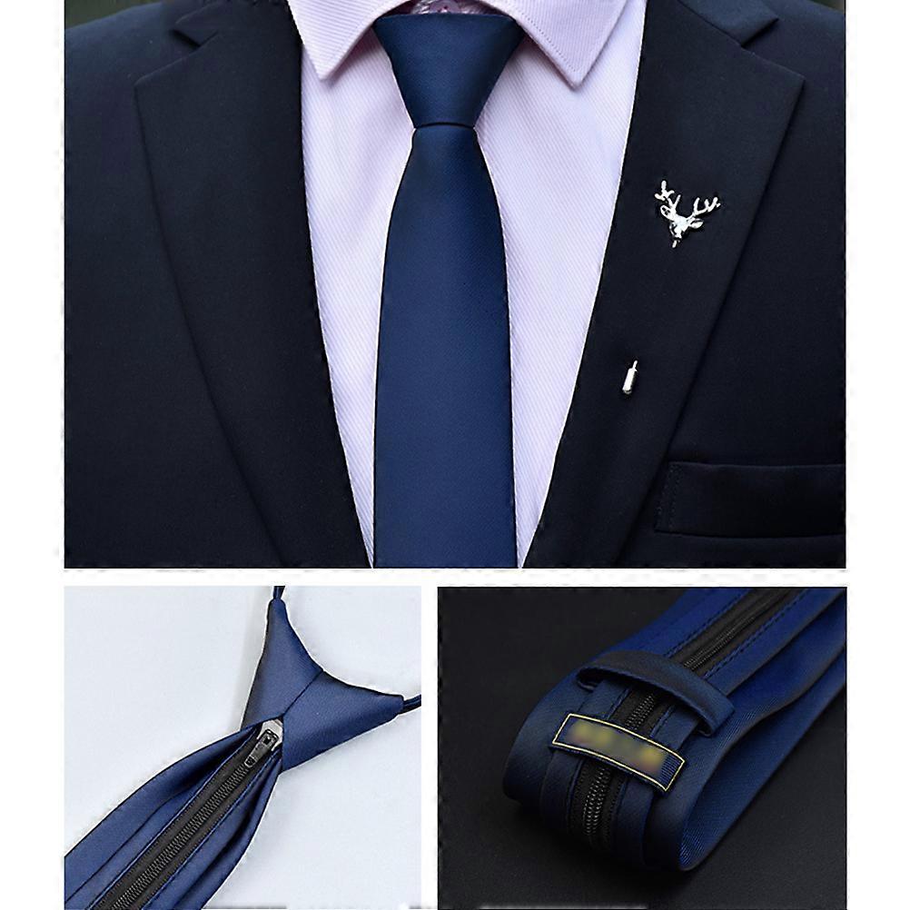 Pre Tied Zipper Neck Tie for Men – Solid Navy Blue, Easy Wear, Business & Formal Occasions, Wedding & Special Events