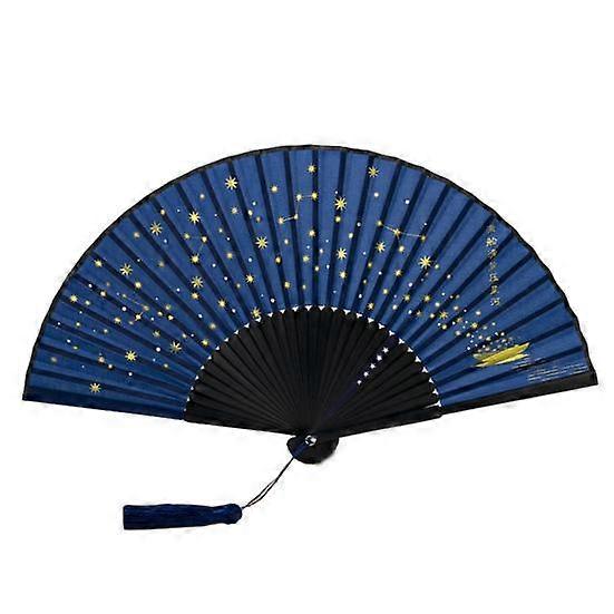 Starry Sky Folding Fan with Tassel Chinese Style Dance Performance Photo Props Portable Summer Bamboo Hand Held Fan Party Supplies Gift
