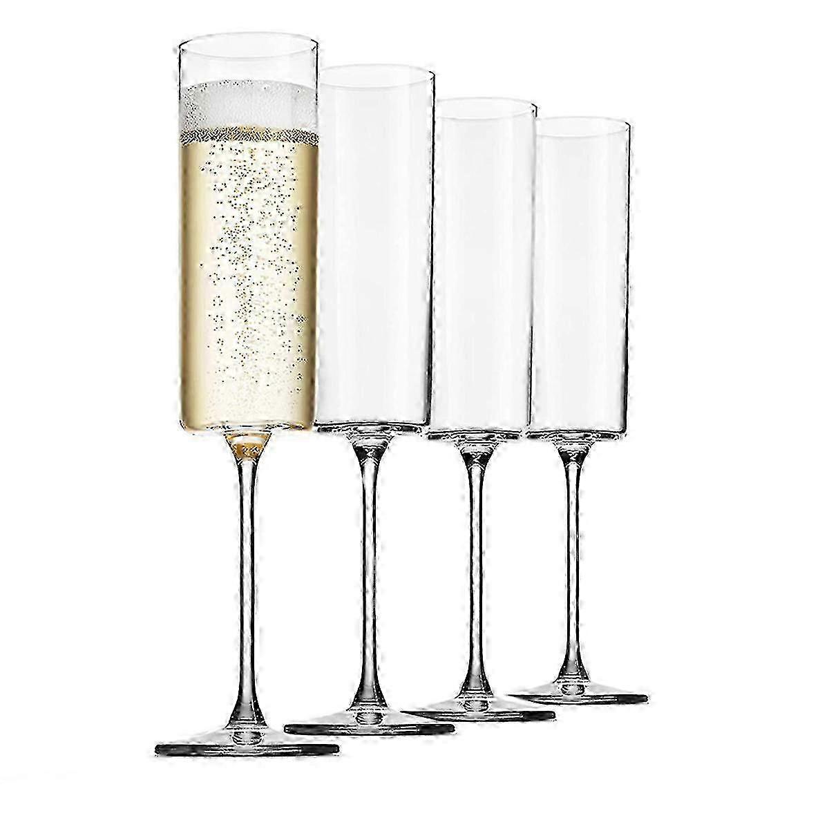 プレミアムグラスシャンパングラス4パック-6オンススクエアエッジワイングラス-透明