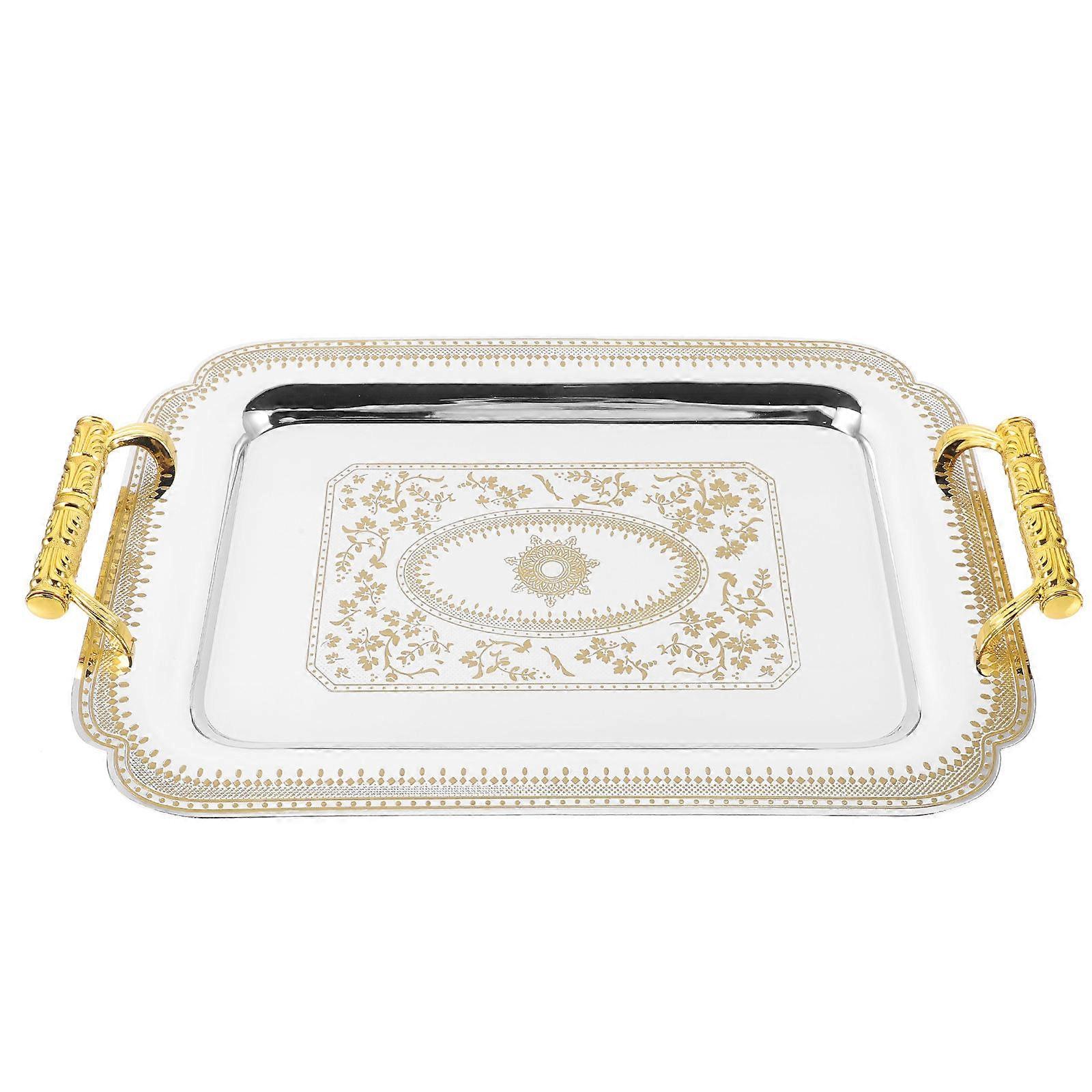 Serving Tray With Handles Vintage Style Rectangular Stainless Steel Display Party 35.50X24.50X4.50CM 1Pack