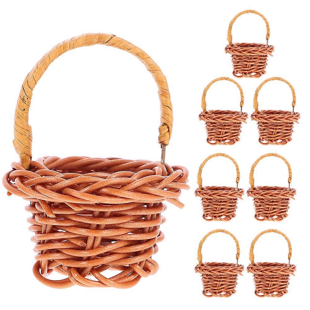 8pcs Mini Woven Flower Baskets with Handles, Portable Rattan Baskets for Dollhouse Decor, Rustic Small Storage & Photography Props