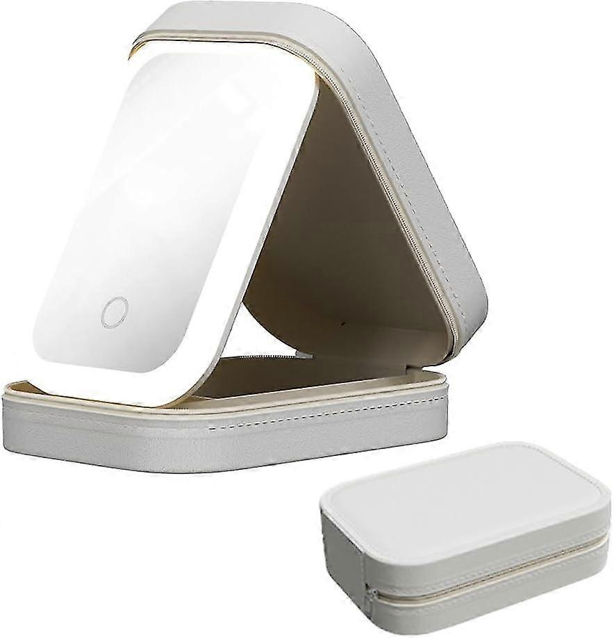 Toiletry Bag with Mirror and Light, Portable Travel Makeup Bag Adjustable Brightness in 3 Color Scenarios with Dividers, White.