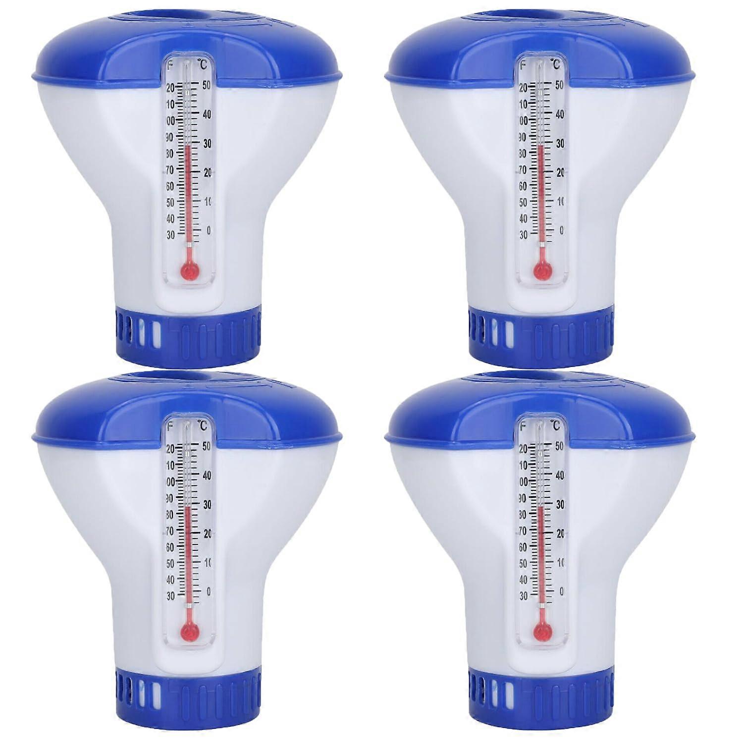 Chlorine Dispenser with Thermometer, Automatic Floating Chlorine Tablet Dispenser for Indoor and Outdoor Pools, Pack of 4