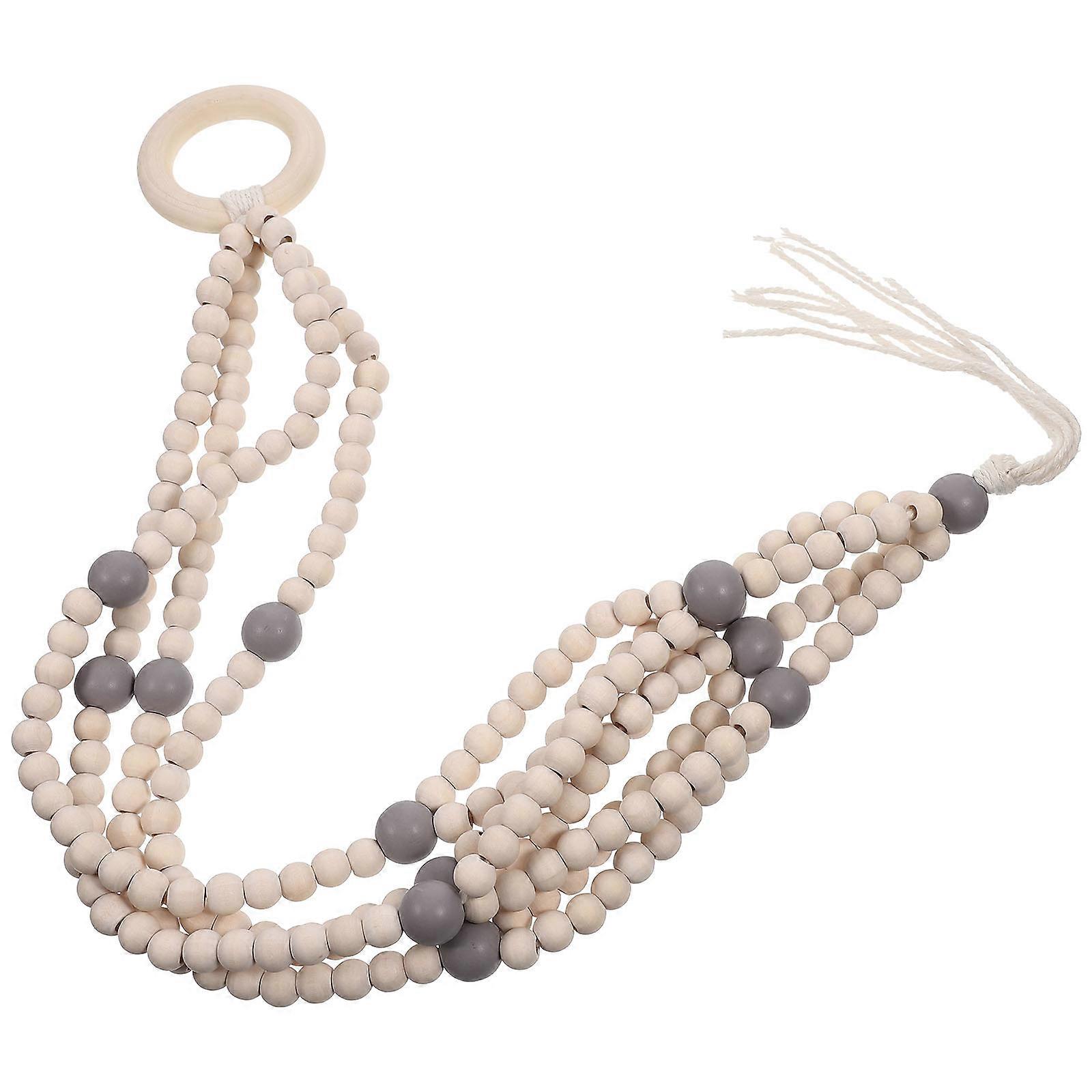 Flower Pot Plant Hanger Wooden Beads Plant Hanger Indoor Home Decor Grey 42x5.5x3cm Hanging 1Pcs