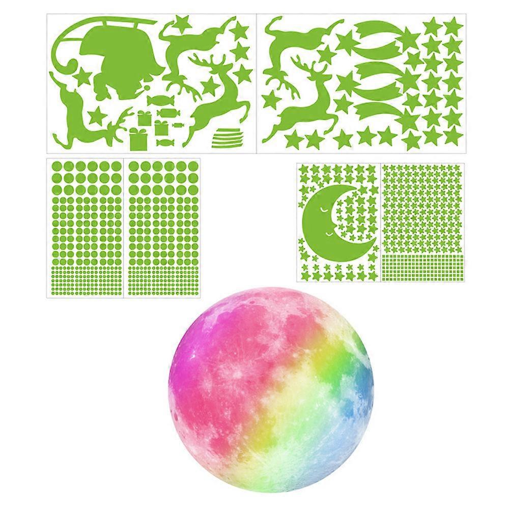 PVC 1 Set 7 Sheets Christmas Luminous Wall Stickers Glow in the Dark Red Green for Wall and Door Decoration