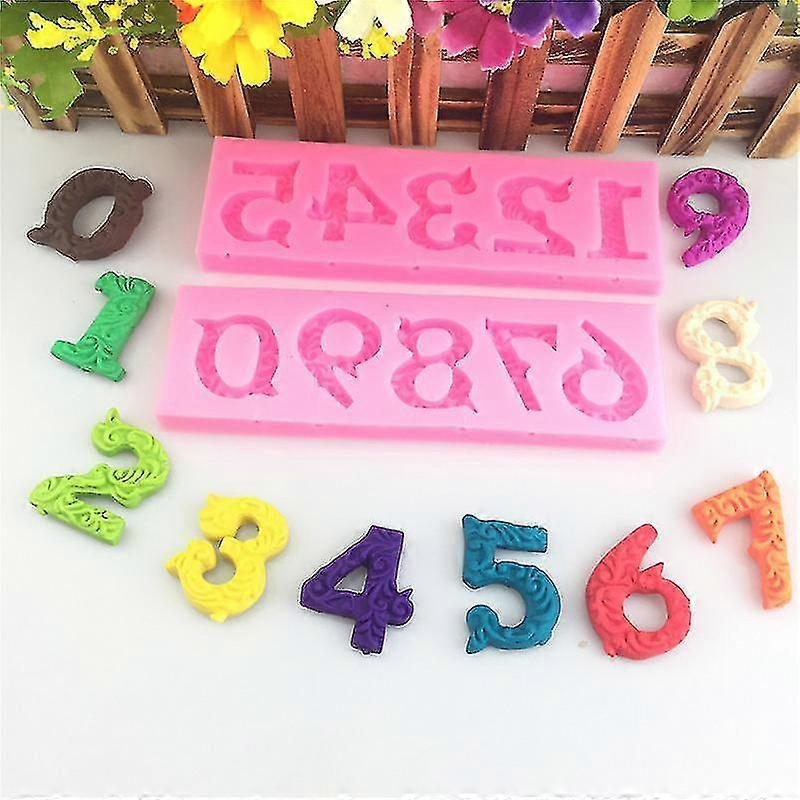 3D Embossed Silicone Chocolate Mold Numbers 0-9 with Stick Hole for Birthday Cake Decorating DIY Baking
