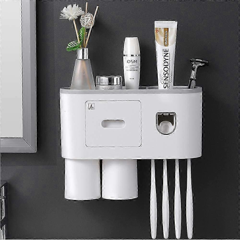 Toothbrush Holder with Toothbrush Dispenser-Multifunctional Wall Mounted Space-Saving Toothpast