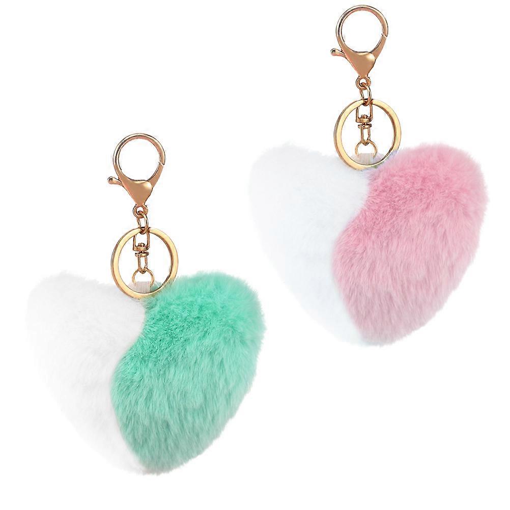 Cute Key Chain Heart Shaped Creative Design Bag Car Decor Assorted Color 2Pcs
