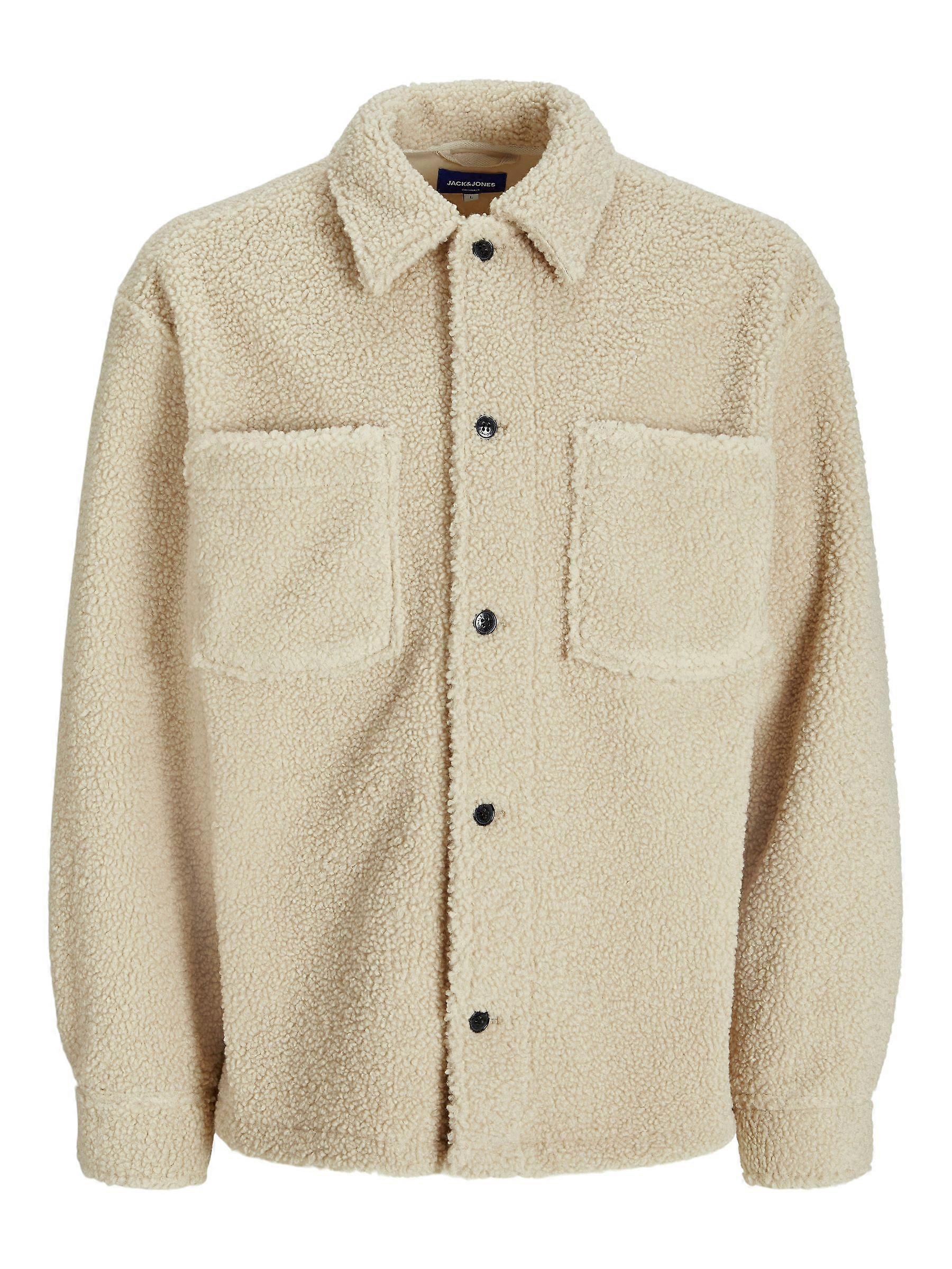 JACK & JONES Men's Teddy Plaid Jacket with Button Placket and Collar