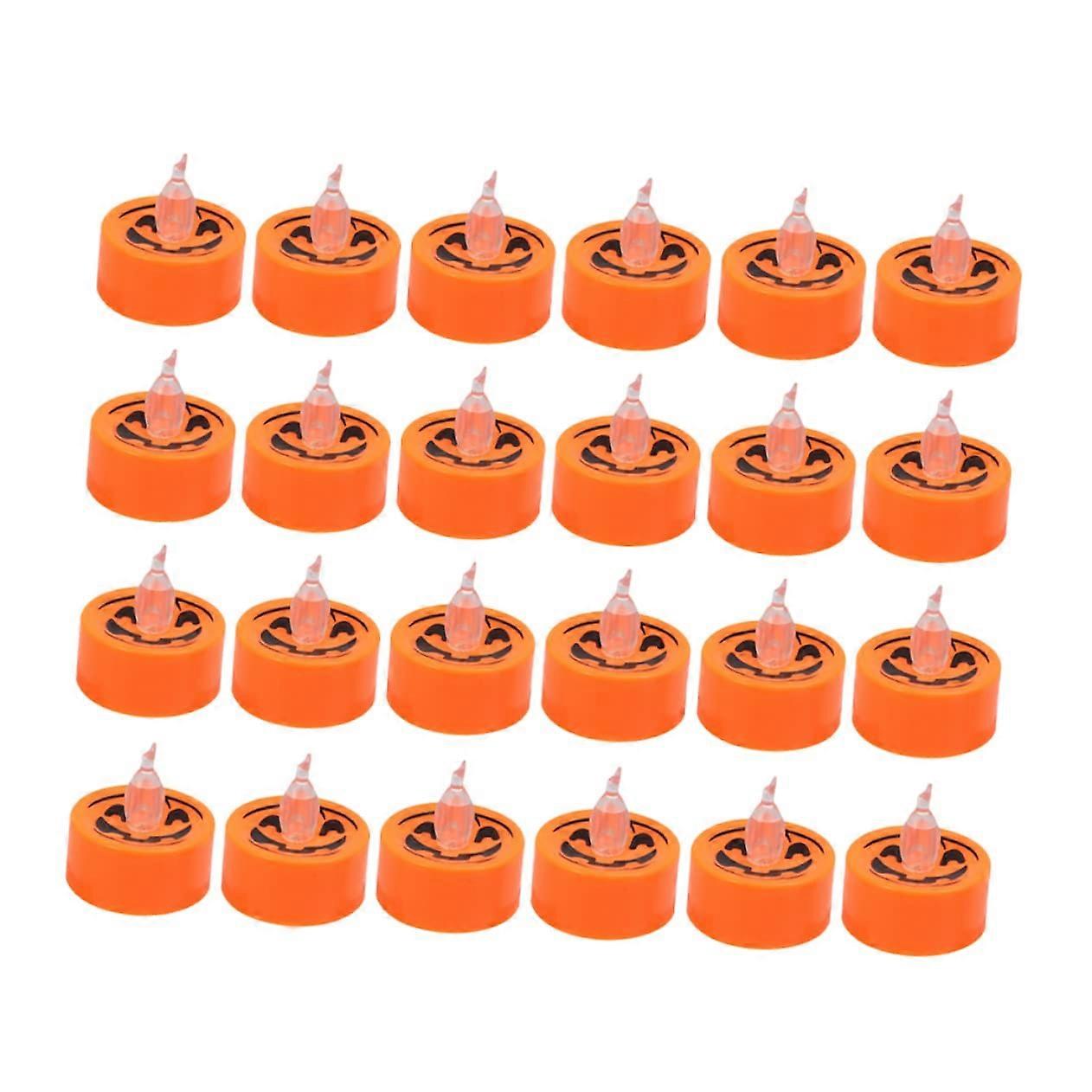 24 Pieces LED Flameless Halloween Pumpkin Tea Lights, Orange Color, Battery Operated, Decorative Lights for Parties and Celebrations