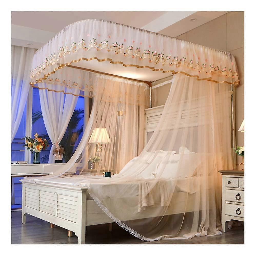 Sommerbett Canopy Mosquito Net, Single Bed Double Bed Kingsize Bed Curtain with Metal Support (Color: Yellow, Size: 180 x 220 cm)
