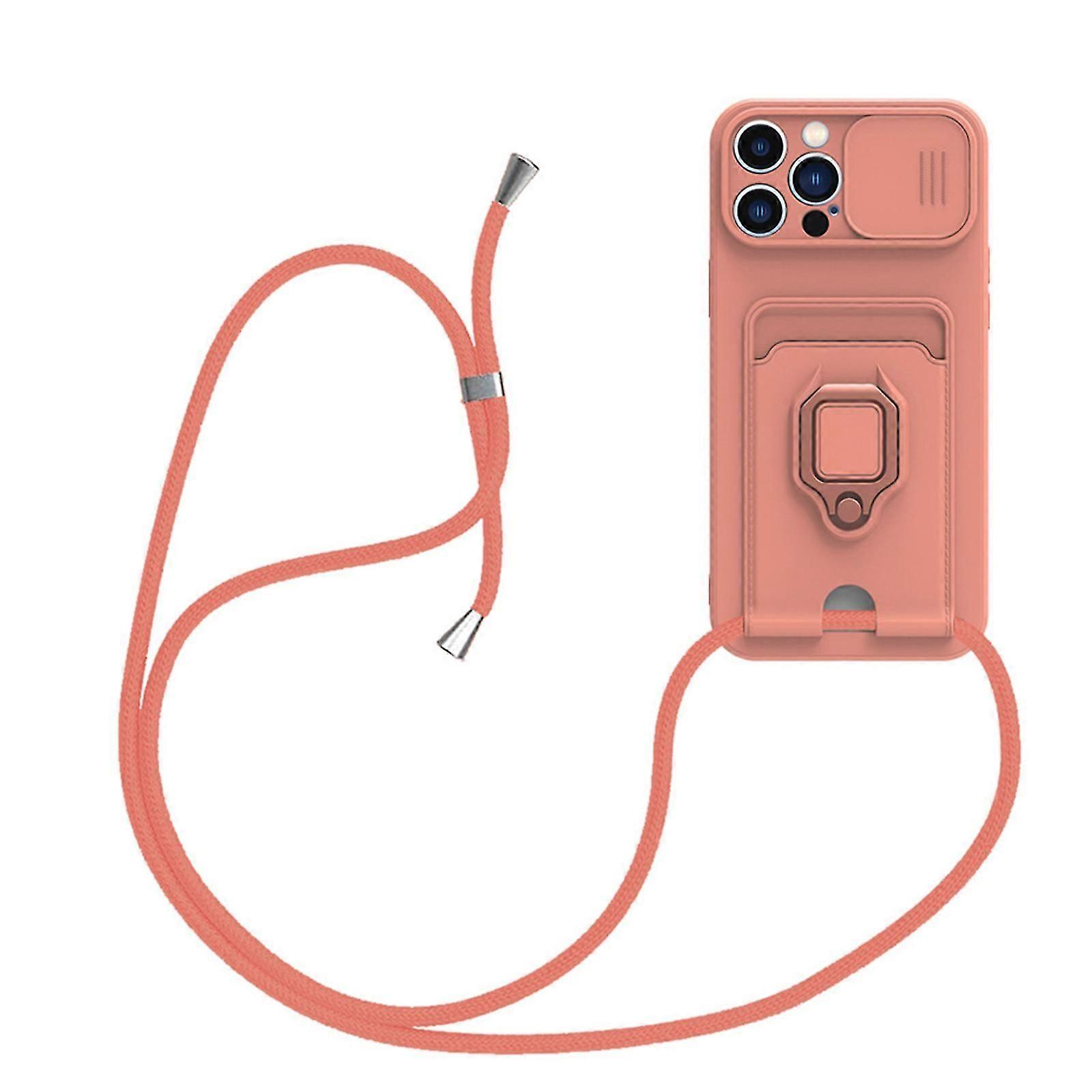 Crossbody Strap for iPhone 15 Pro Max/15 Ultra Case with Card Holder Ring Kickstand, Scratch-Resistant Shockproof Slide Lens Camera Protection Case