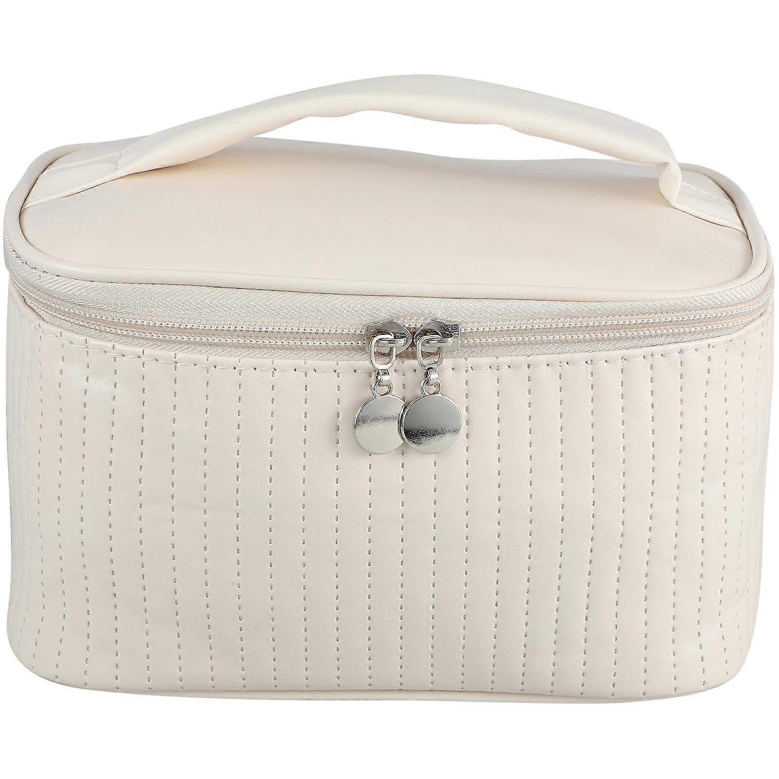 Travel Makeup Organizer Rectangular Simple Design Portable For Toiletries Daily Use 21.00X14.00X11.00CM Beige 1Pcs