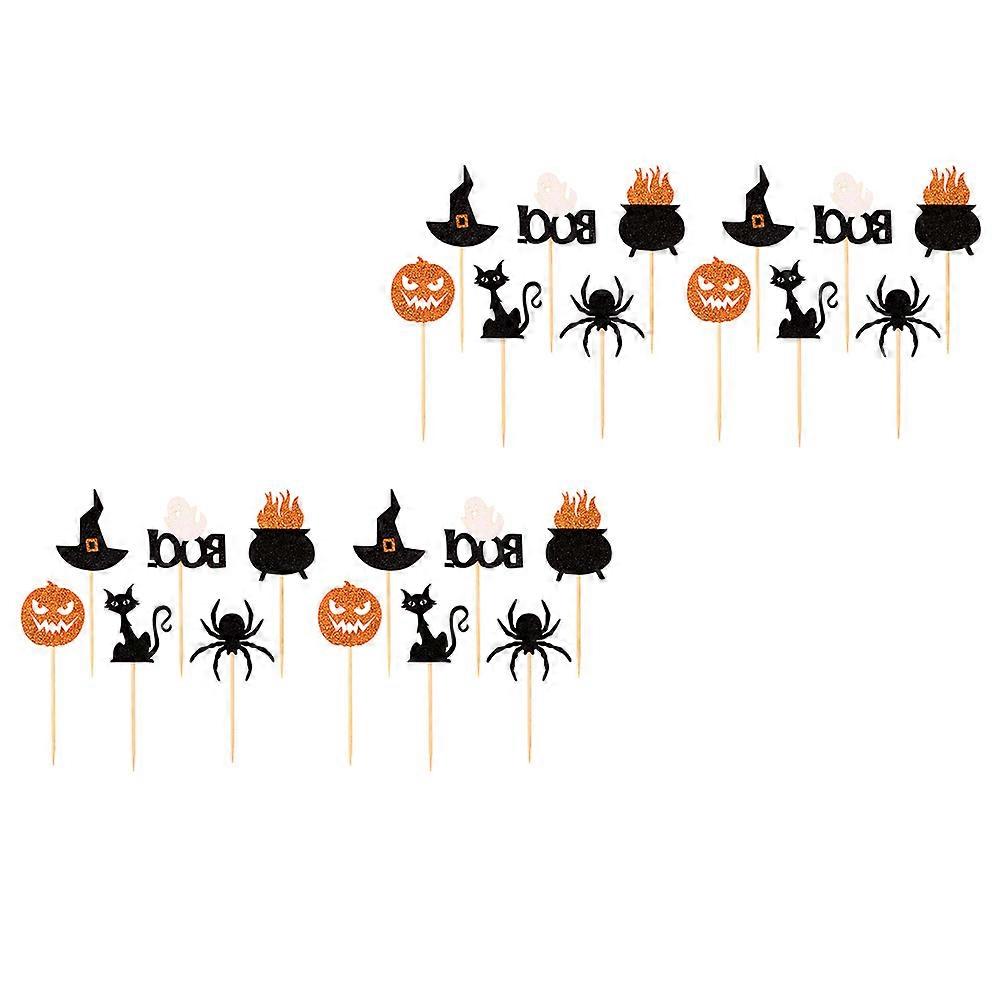 Halloween Cake Toppers Assorted Color Paper Dessert Picks for Decoration Create Festive Atmosphere 24PCS 6 Styles