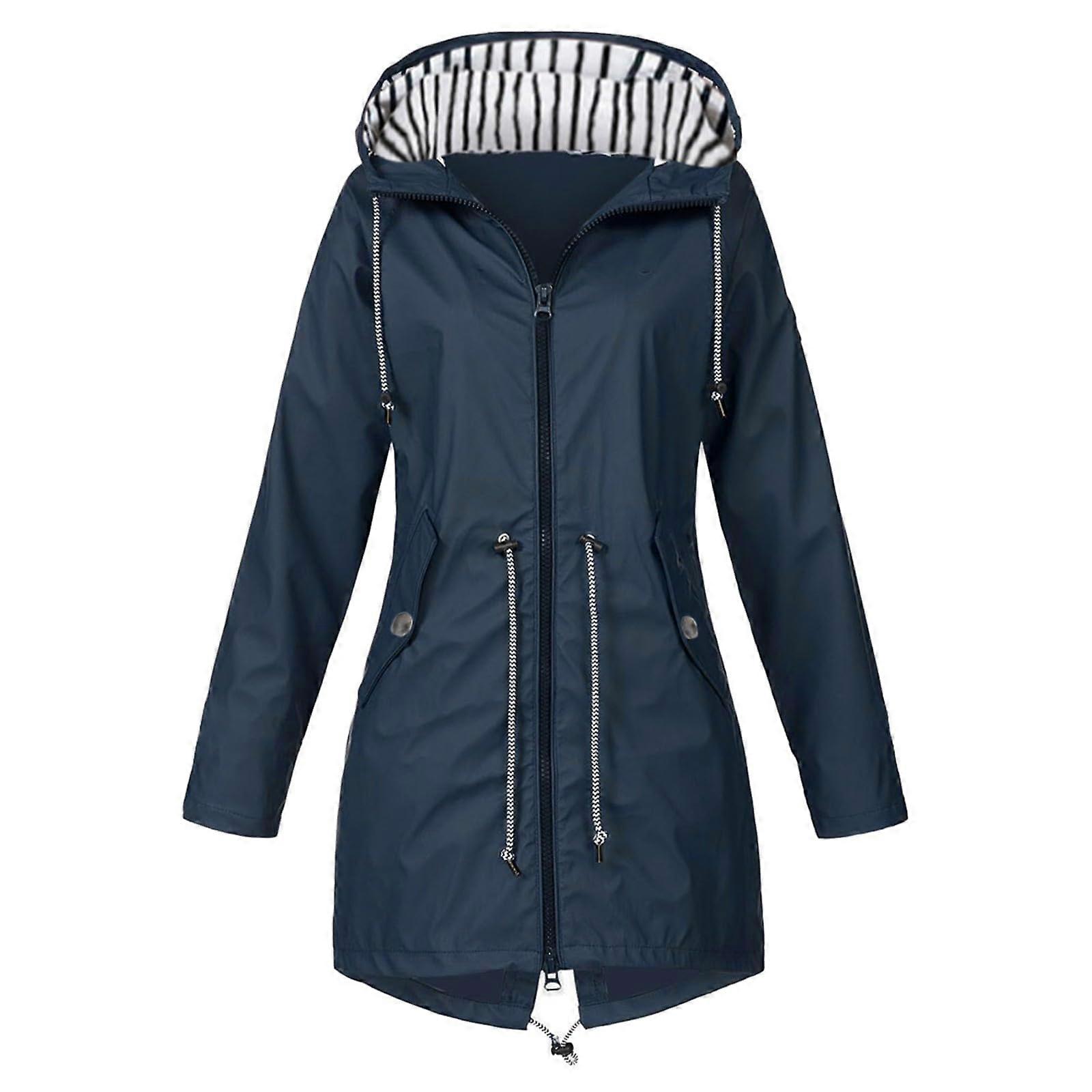 Women's Rain Jacket Waterproof with Lined Hood Lightweight Windbreaker Dark Blue