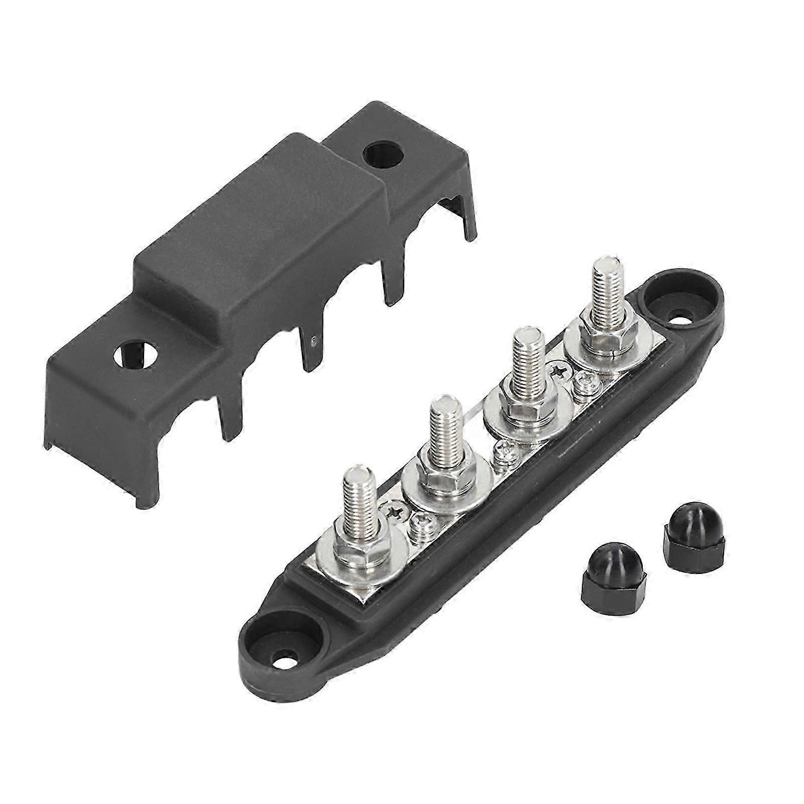 4 Post Power Distribution Block Bus Bar with Cover M8 Terminal Studs 250 Amp Rating for Marine Automotive RV Black