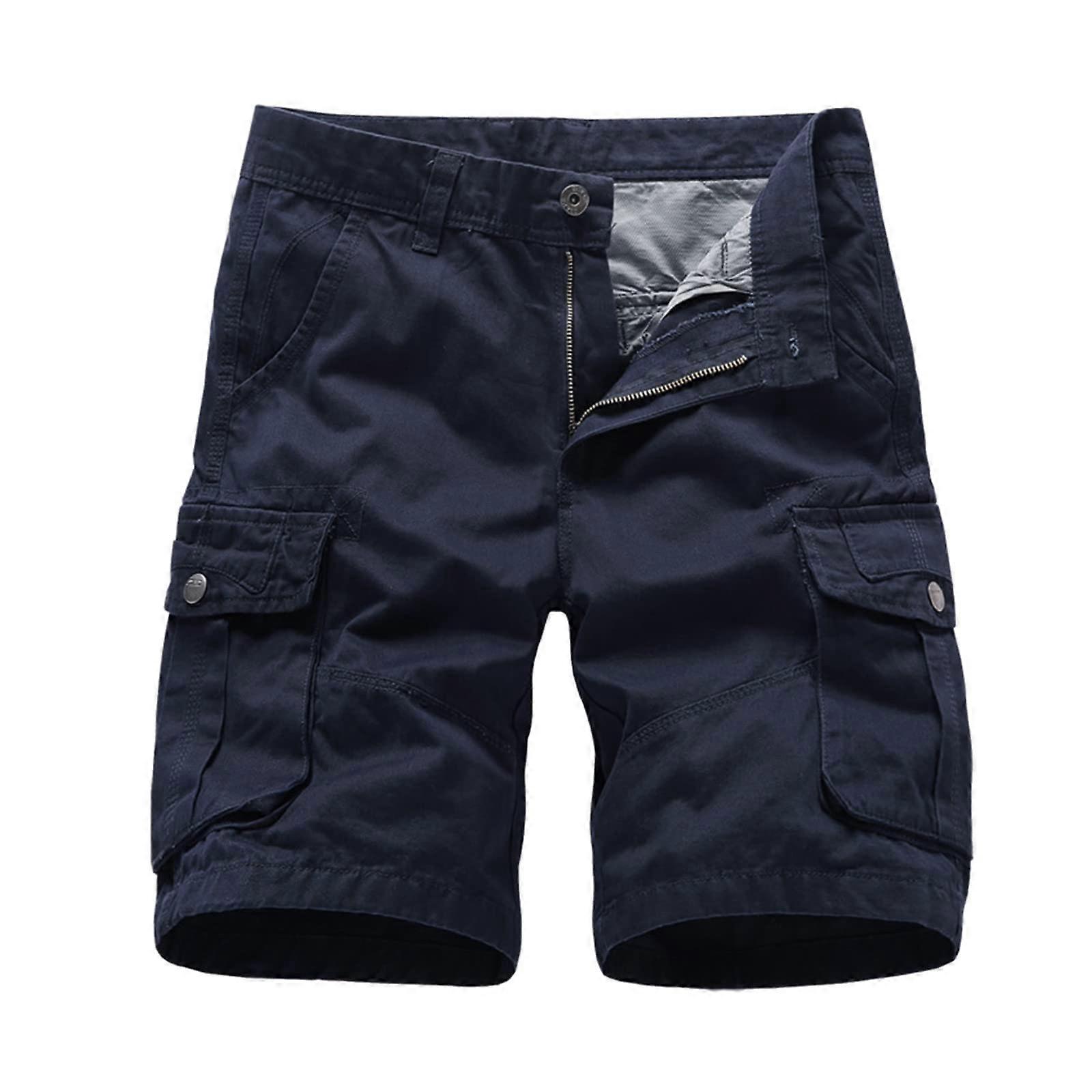 Japanese Style Summer Board Shorts with Pockets Stretch Trousers for Holiday Beach Navy 3XL
