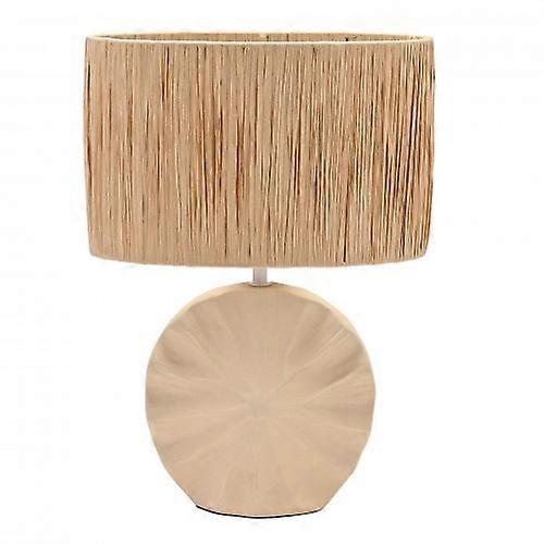 Hestia Beige Ceramic Lamp with Raffia Shade - 42cm