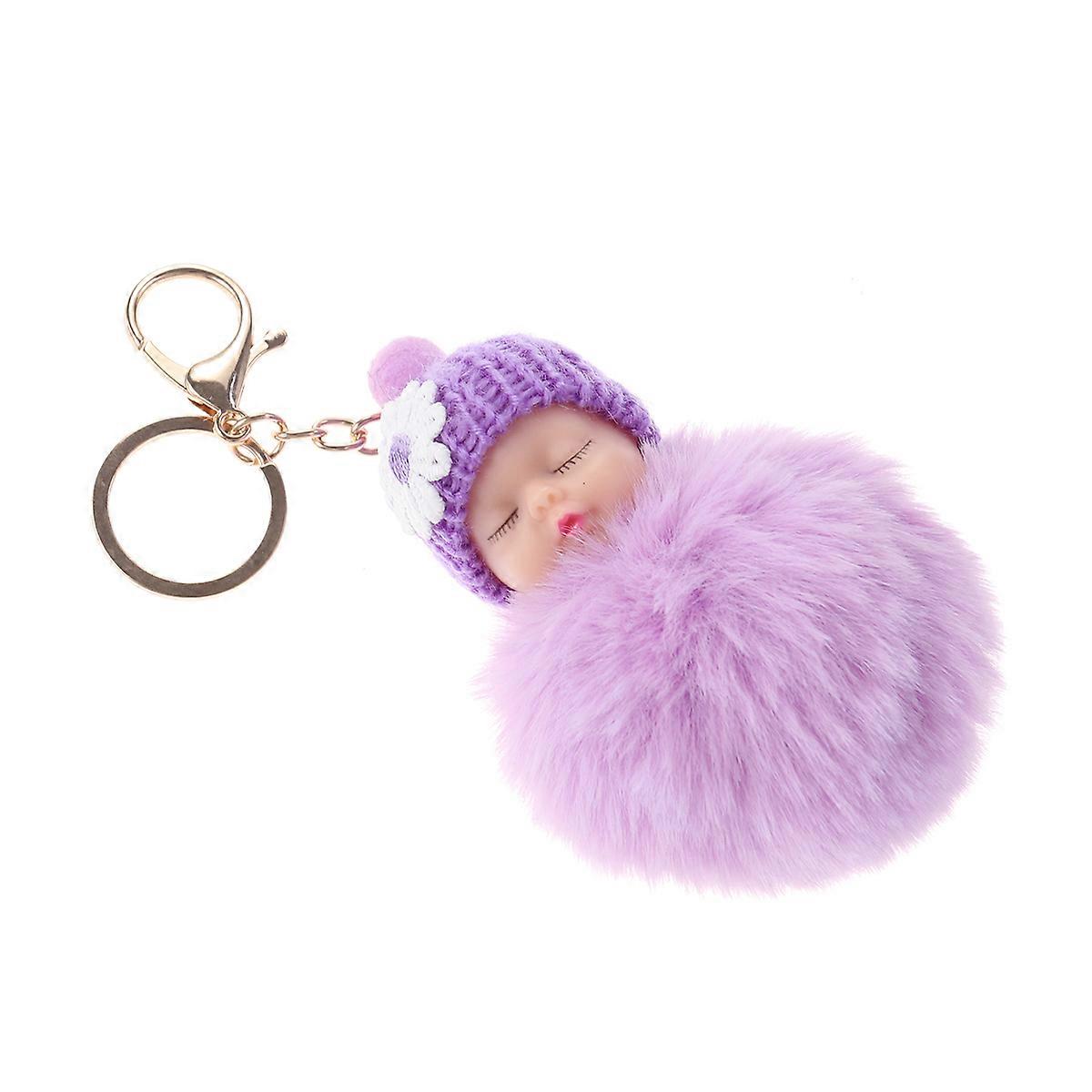 Cartoon Plush Keychain Baby Doll Car Key Ring Pendant Decorations Kids Party Favors Violet