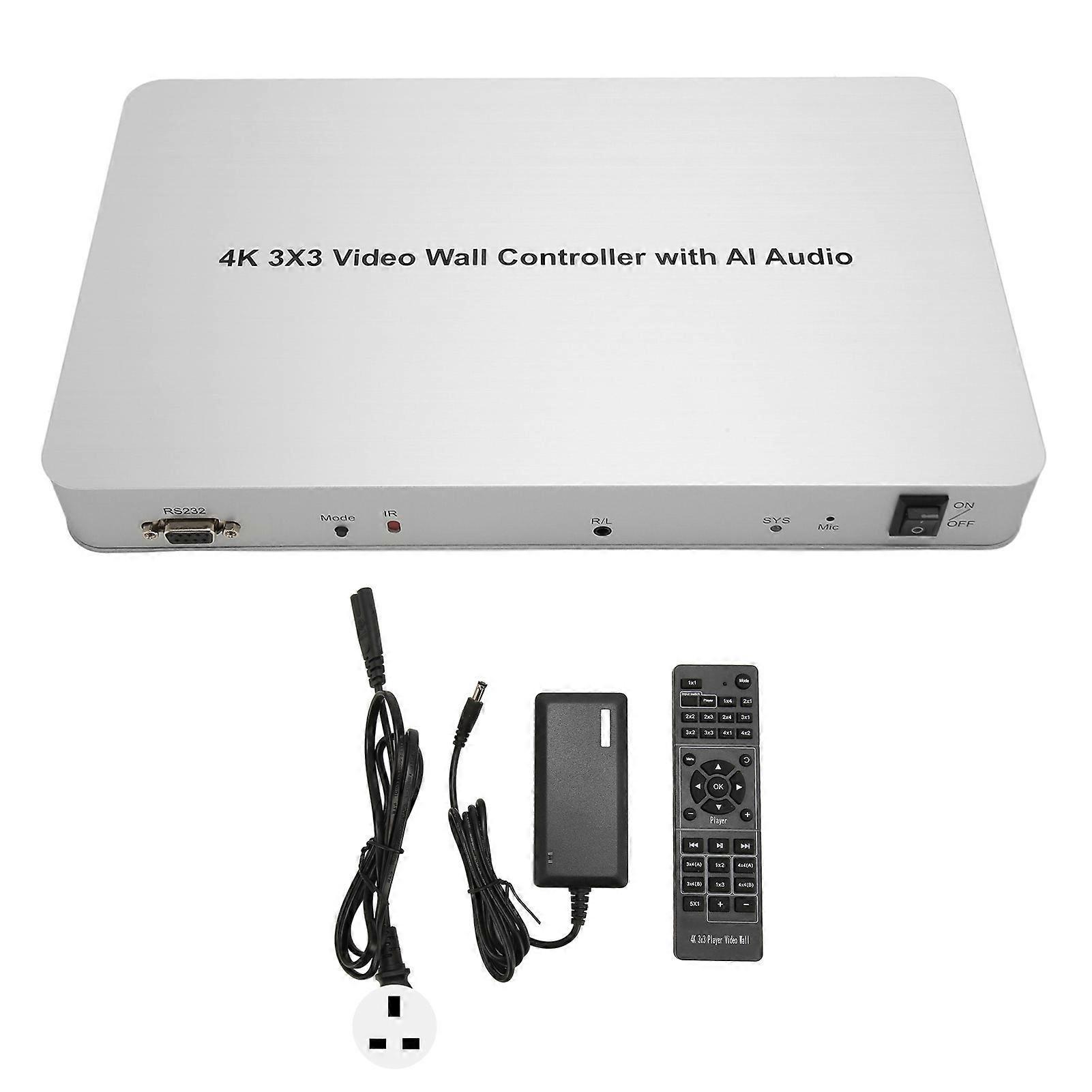 3x3 4K Video Wall Controller with Media Player, IR Remote, Voice Control, GB Plug