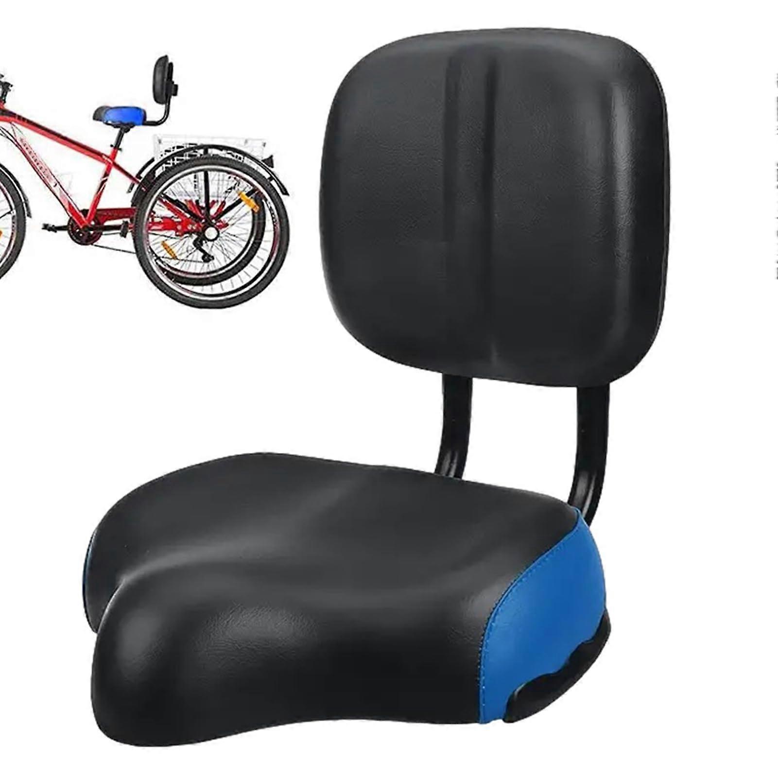 Wide Padded Bicycle Saddle with Back Support, Oversized Comfort Bike Seat – Blue