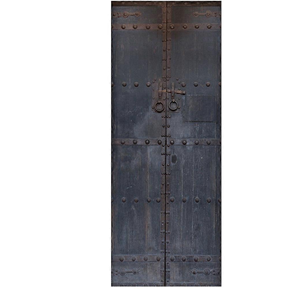 Rusty Metal Door Shape Sticker PVC Material Retro Style For Room Renovation 2Pcs