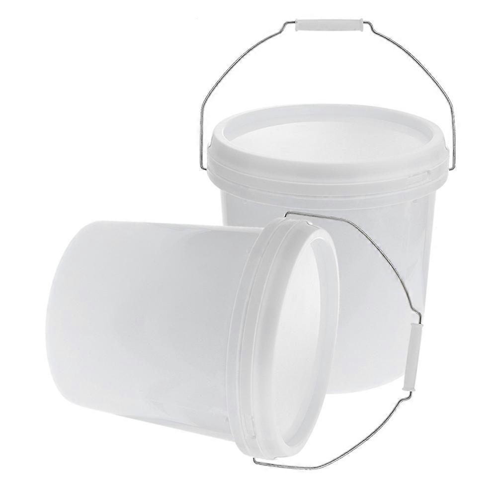 White Plastic Bucket with Lid for Storage Reusable Sealed Container Moderate Size 2 Pack