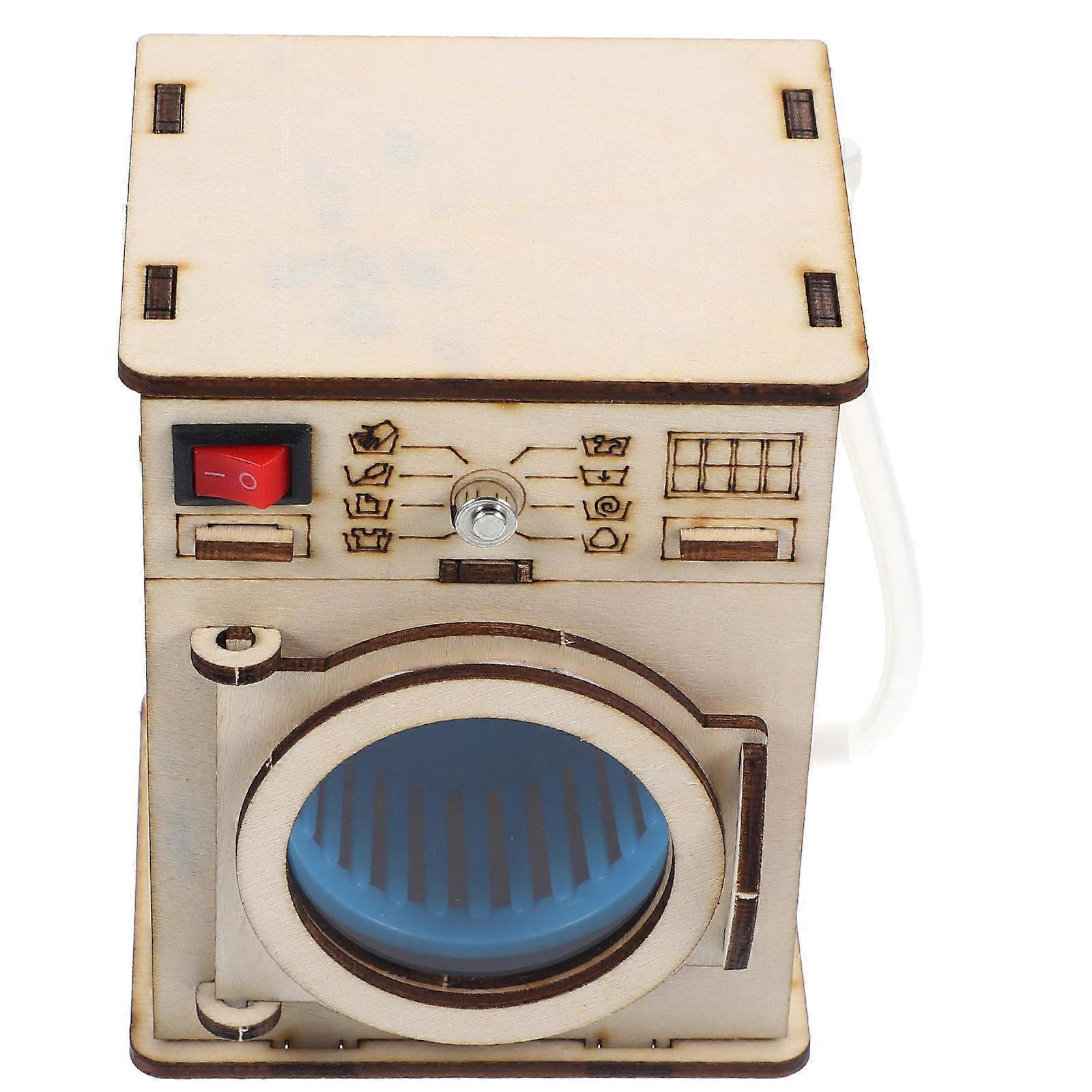 Children Toys Diy Washing Machine Science Experiment Home Learning Rectangular Shape Wooden Material Battery Replacement For Kids 10.2X8.2X7.3CM 1Set