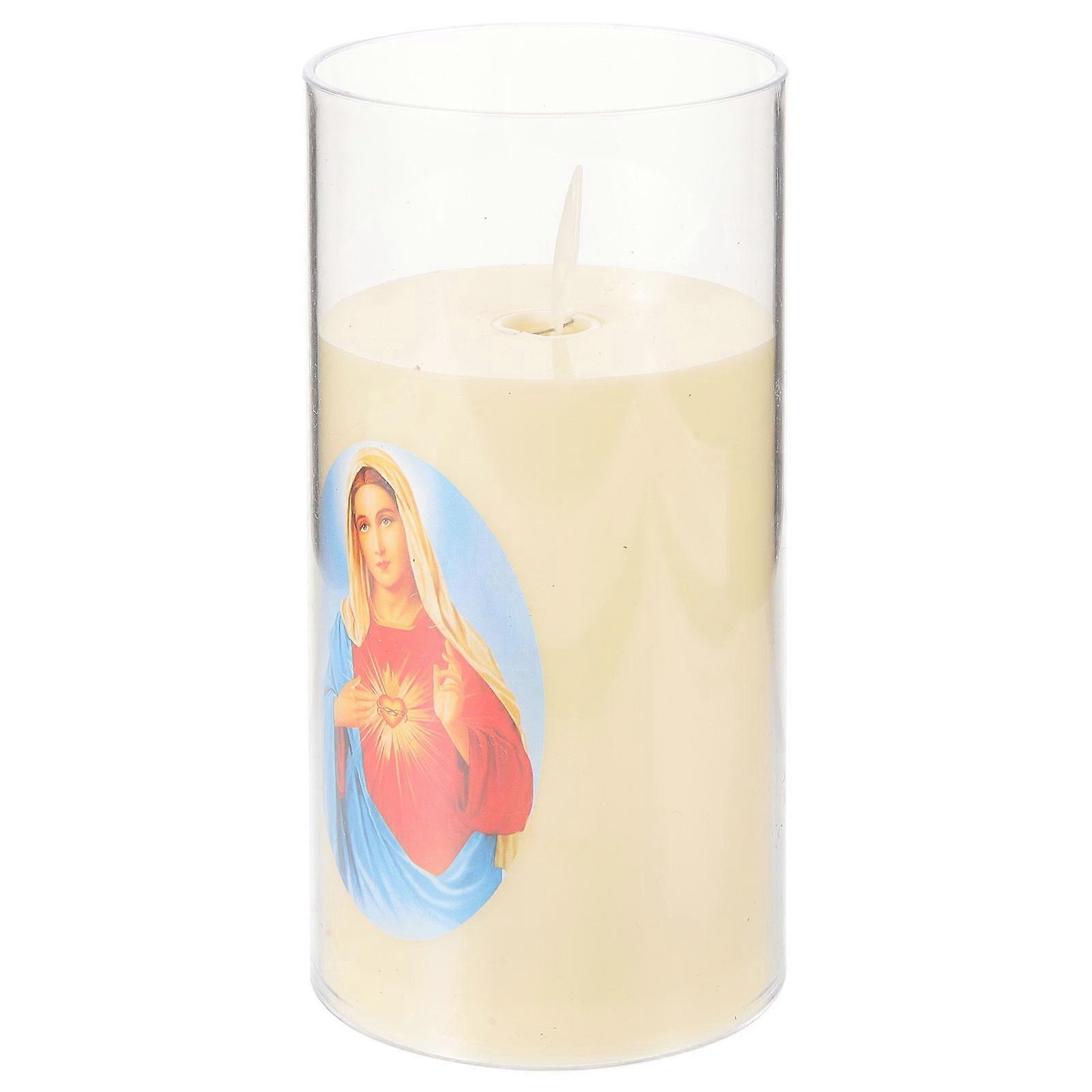 LED Prayer Candle Battery Operated, Realistic Virgin Candle Simulation Night Light for Catholic Events, Weddings & Ambiance, Decorative Smoke