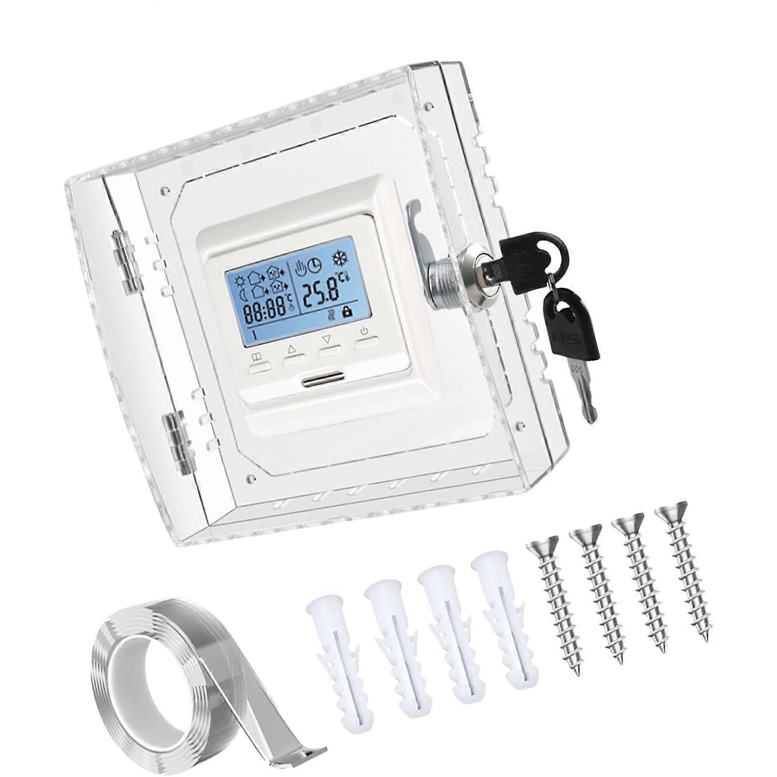 Transparent Thermostat Lock Box with Key Set, Wall Thermostat Protection for Stable Temperature Control in Various Settings